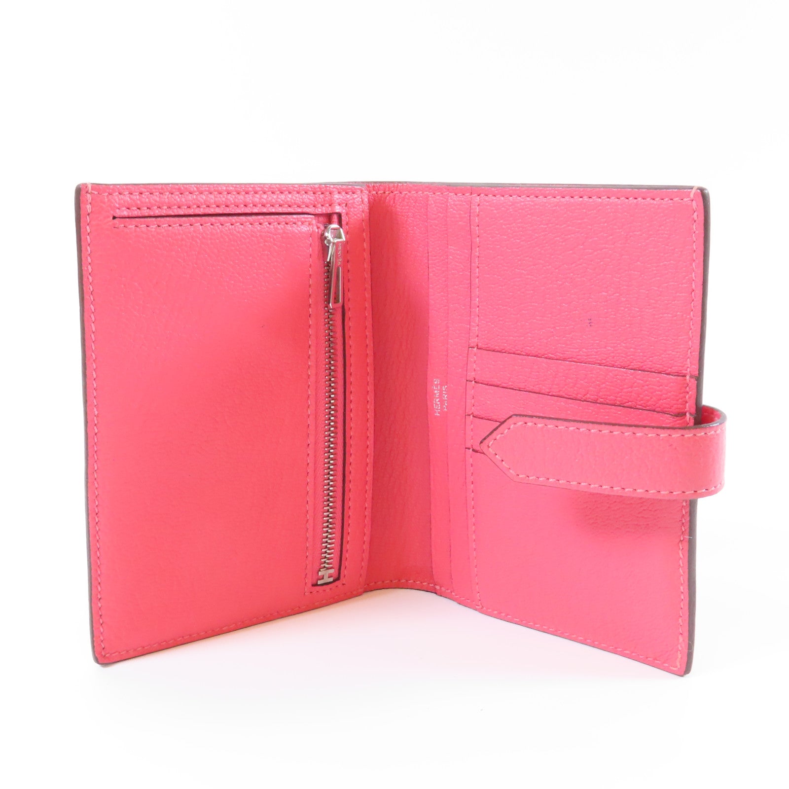 HERMES 【激減優惠】Chevre皮革Bearn Wallet銀扣錢包Rose Azalee杜鵑粉紅色