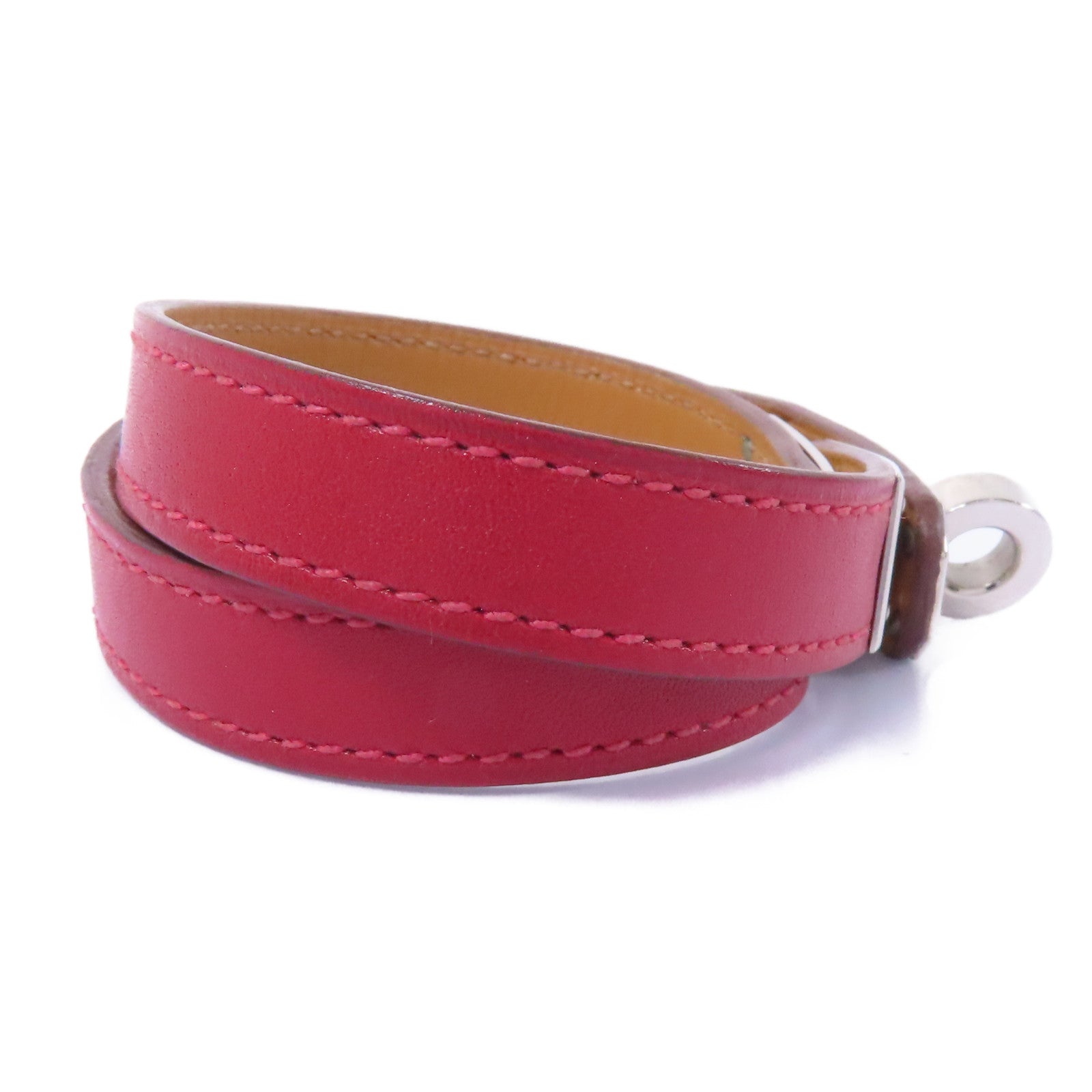 HERMES Swift皮革Kelly Double Tour Bracelet銀扣手鏈Rough H/紅色