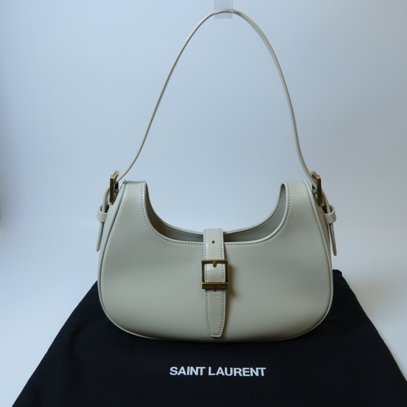 SAINT LAURENT 牛皮皮革Le Fermoir金扣肩背袋白色