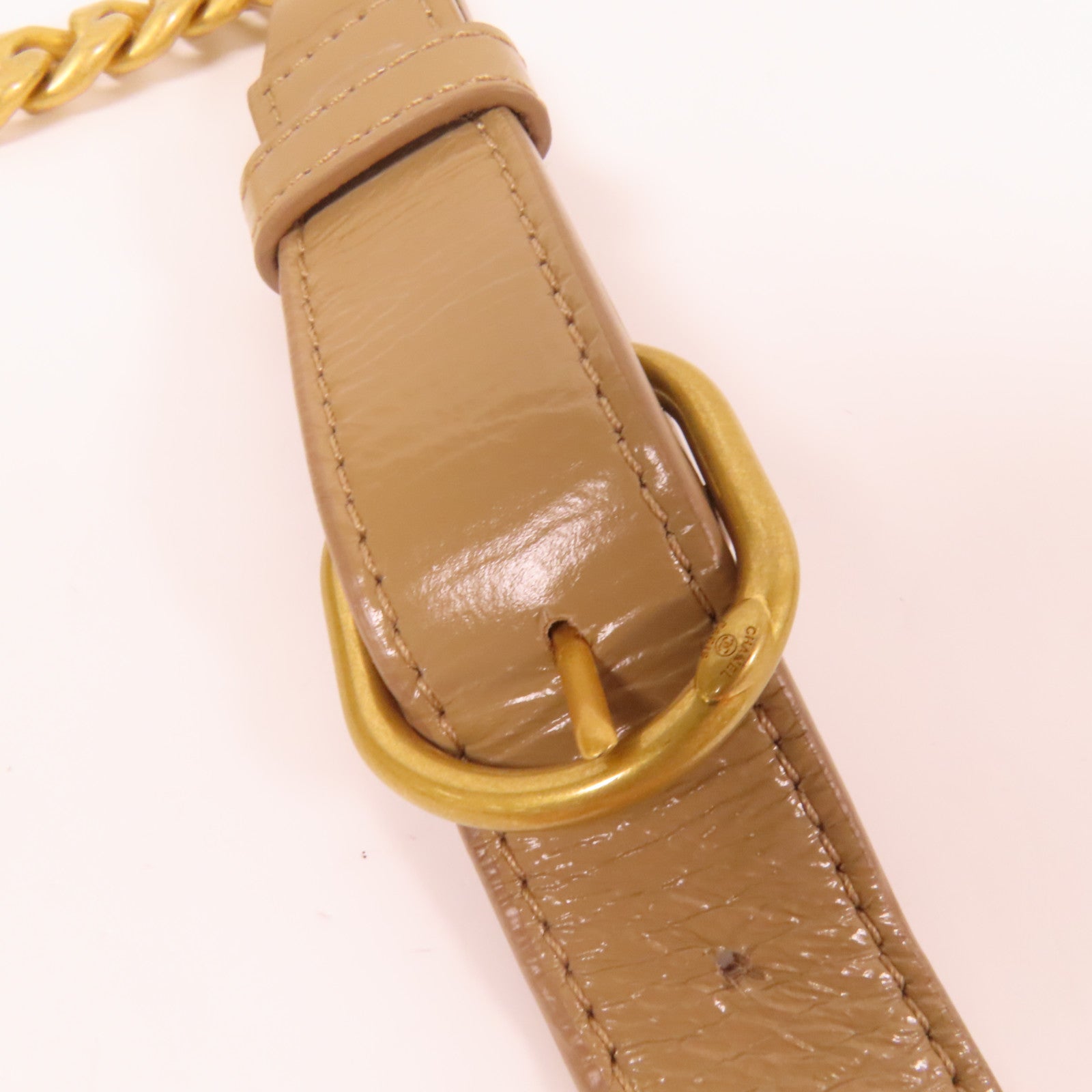 CHANEL 牛皮皮革Chain Shoulder金扣鏈帶肩背袋