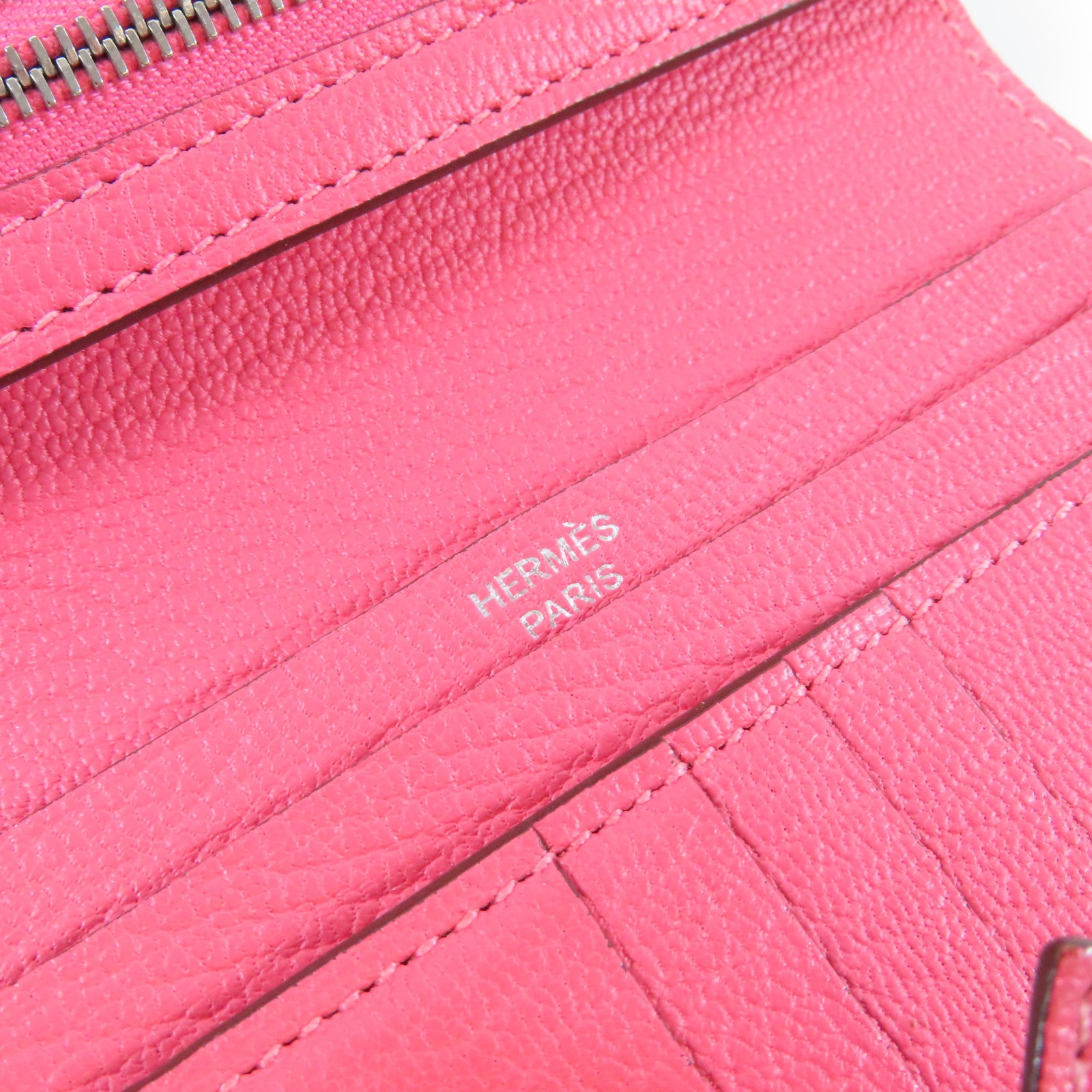 HERMES 【激減優惠】Chevre皮革Bearn Wallet銀扣錢包Rose Azalee杜鵑粉紅色