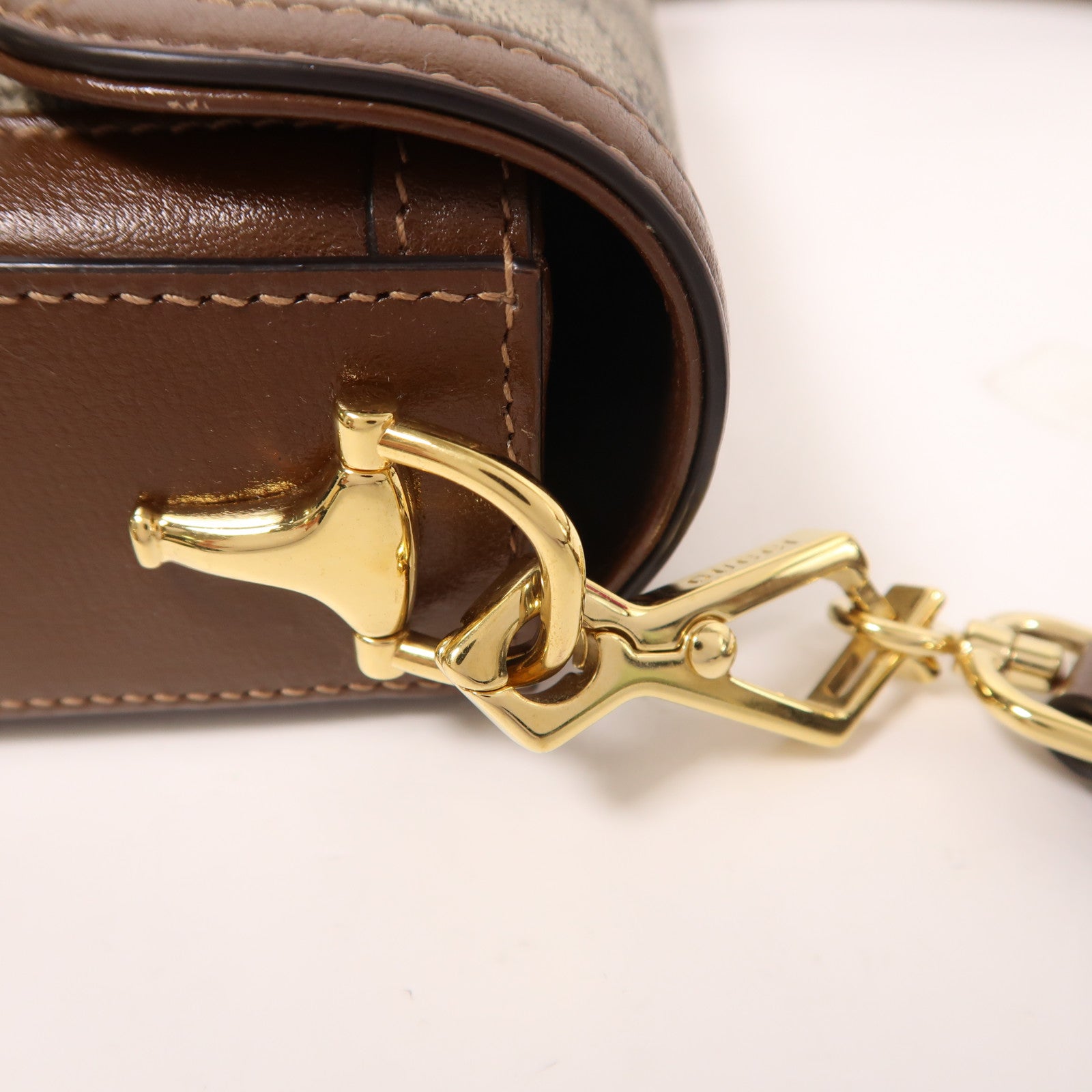 GUCCI 塗層帆布/牛皮皮革Horsebit 1955 Small金扣肩背袋
