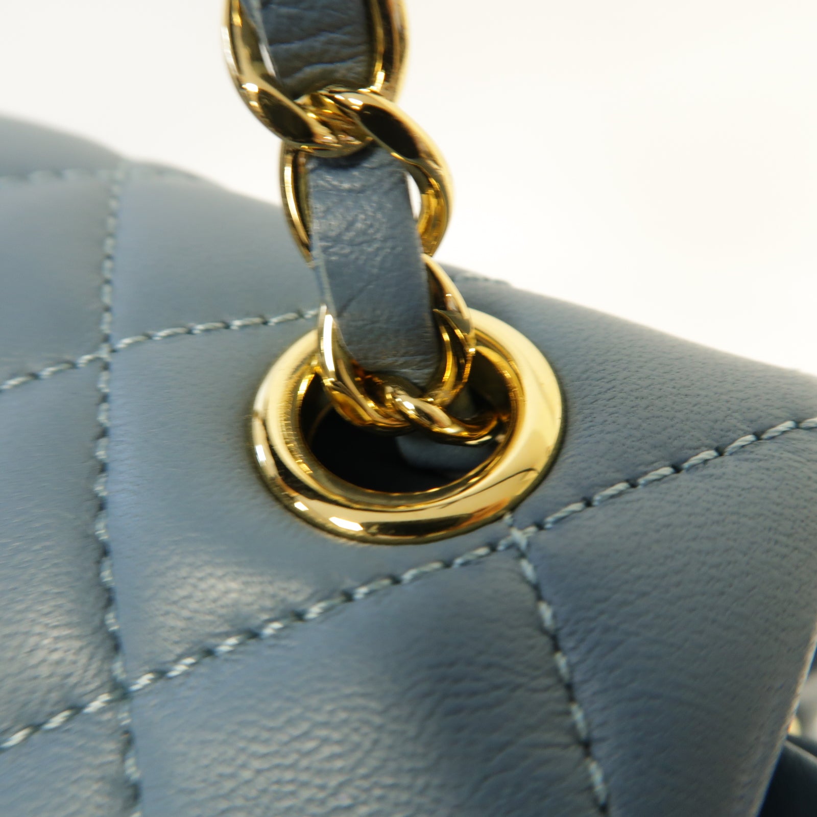 CHANEL 菱格牛皮皮革Backpack金扣背包藍色