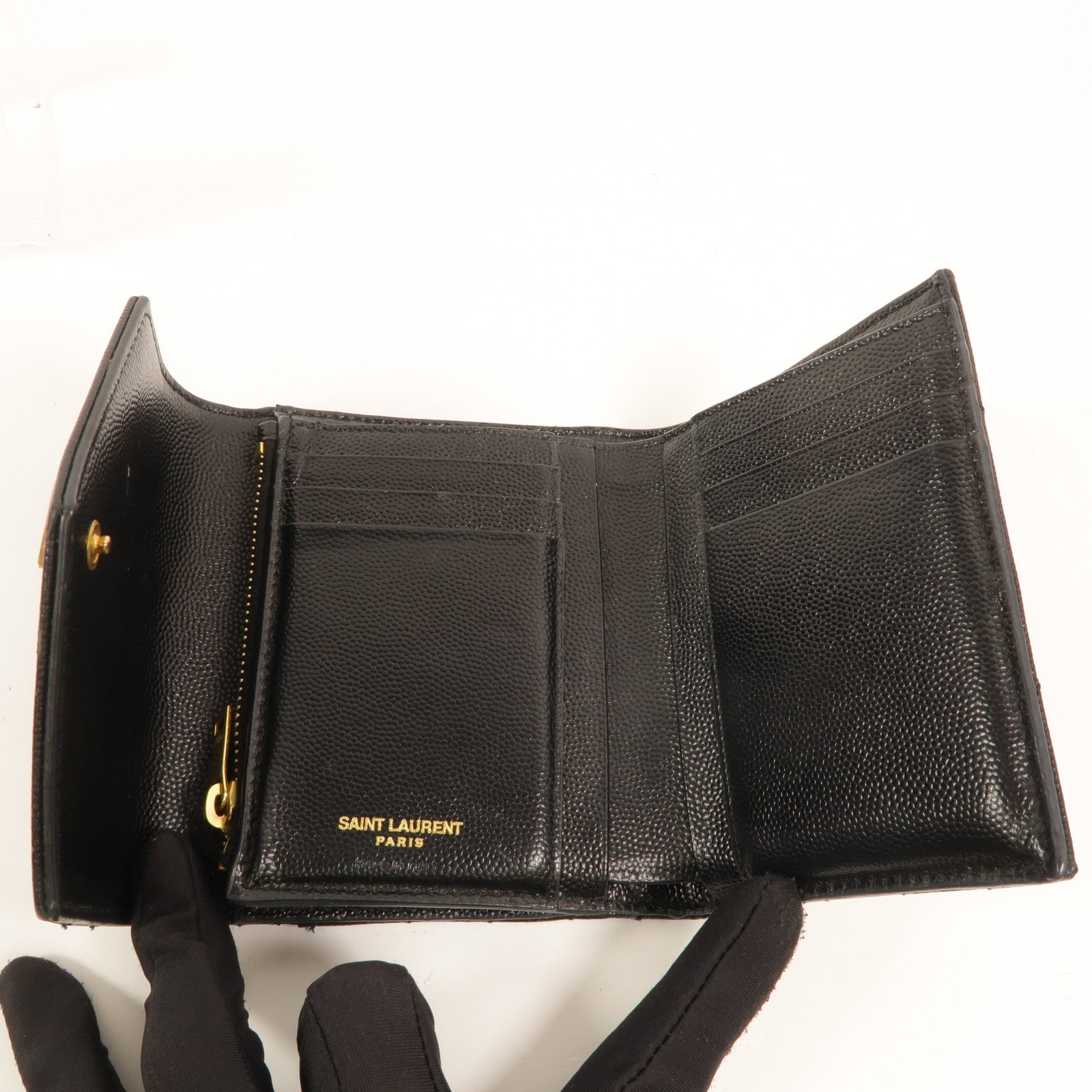 SAINT LAURENT 牛皮皮革Cassandre Matelasse Compact錢包