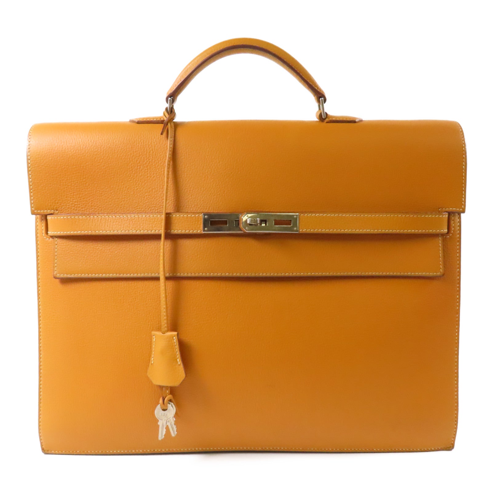 HERMES Evergrain皮革Briefcase銀扣公事包Camel