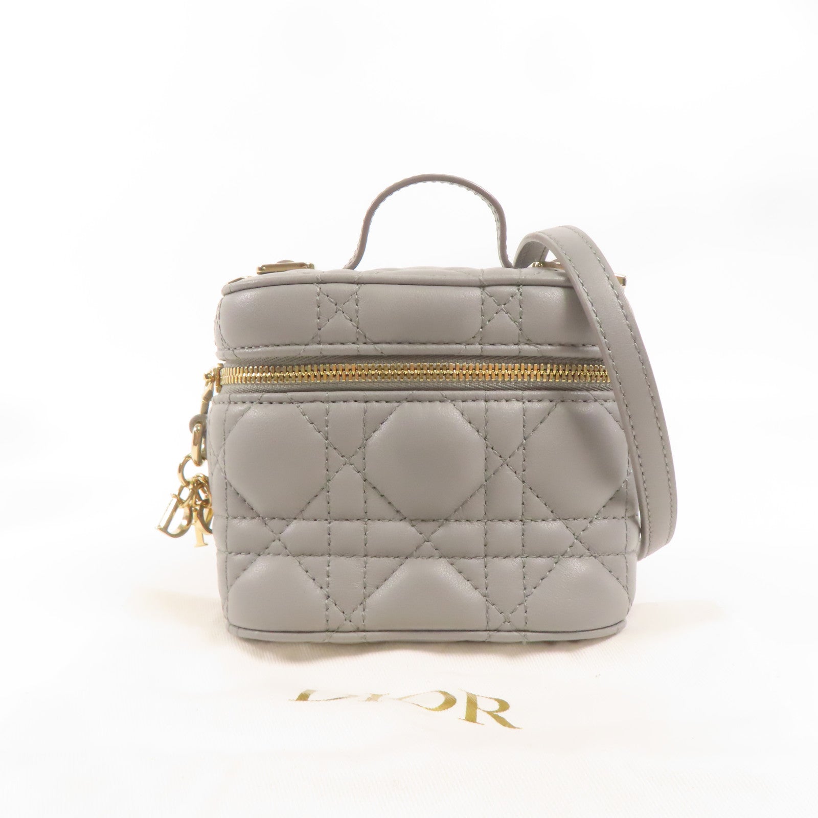 Dior CD GHW Micro Vanity Case 2 Way Bag Lambskin Leather Grey