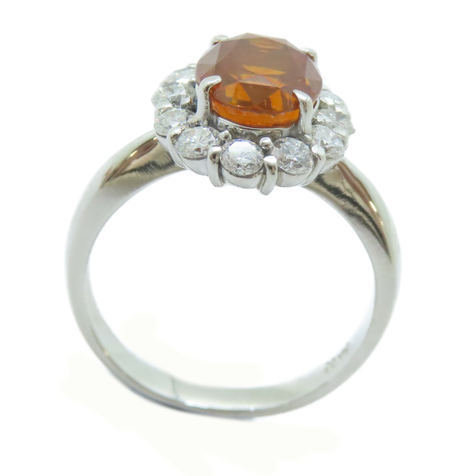 JEWELRY PT900鉑金Sapphire Ring 4.177ct橙色藍寶石/0.91ct鑚石戒指US#8.25