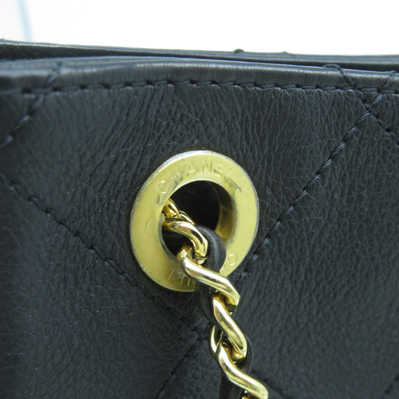 CHANEL 菱格牛皮皮革Chain Shoulder Bag金扣鏈帶肩背袋黑色