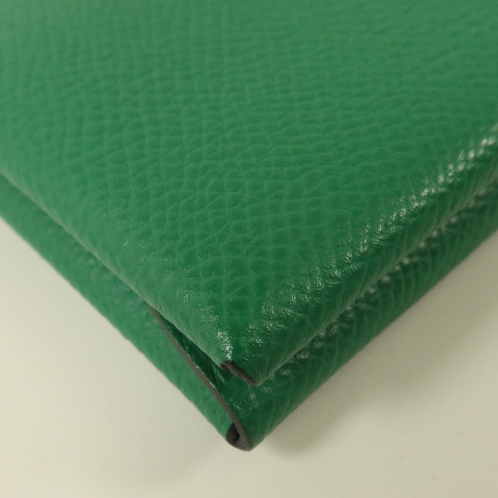 HERMES Epsom皮革Calvi Duo Compact銀扣卡片套Cactus