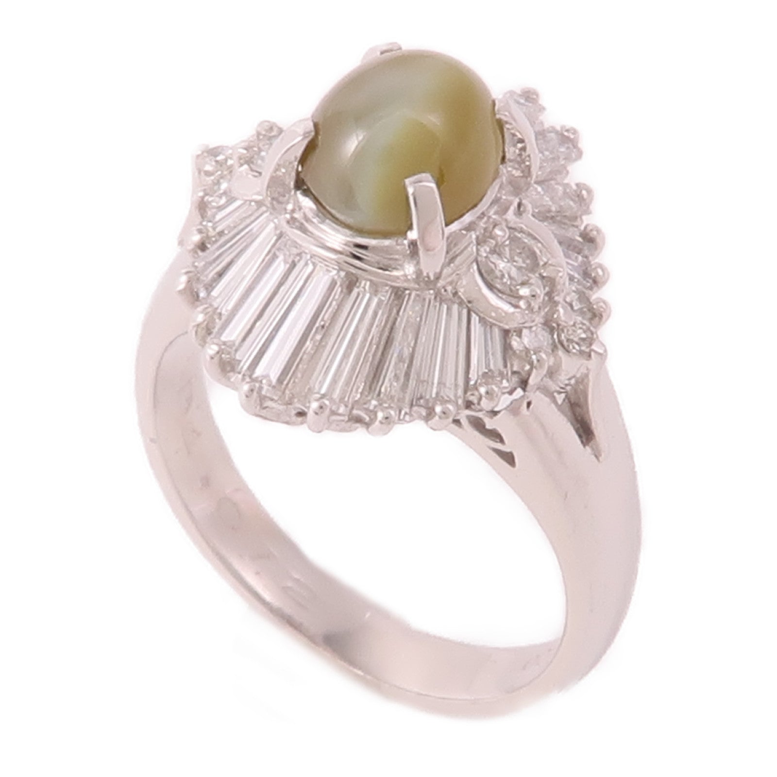 JEWELRY 【激減優惠】PT900鉑金Cat's Eye/Diamond Ring貓眼石/鑽石戒指US#5.25