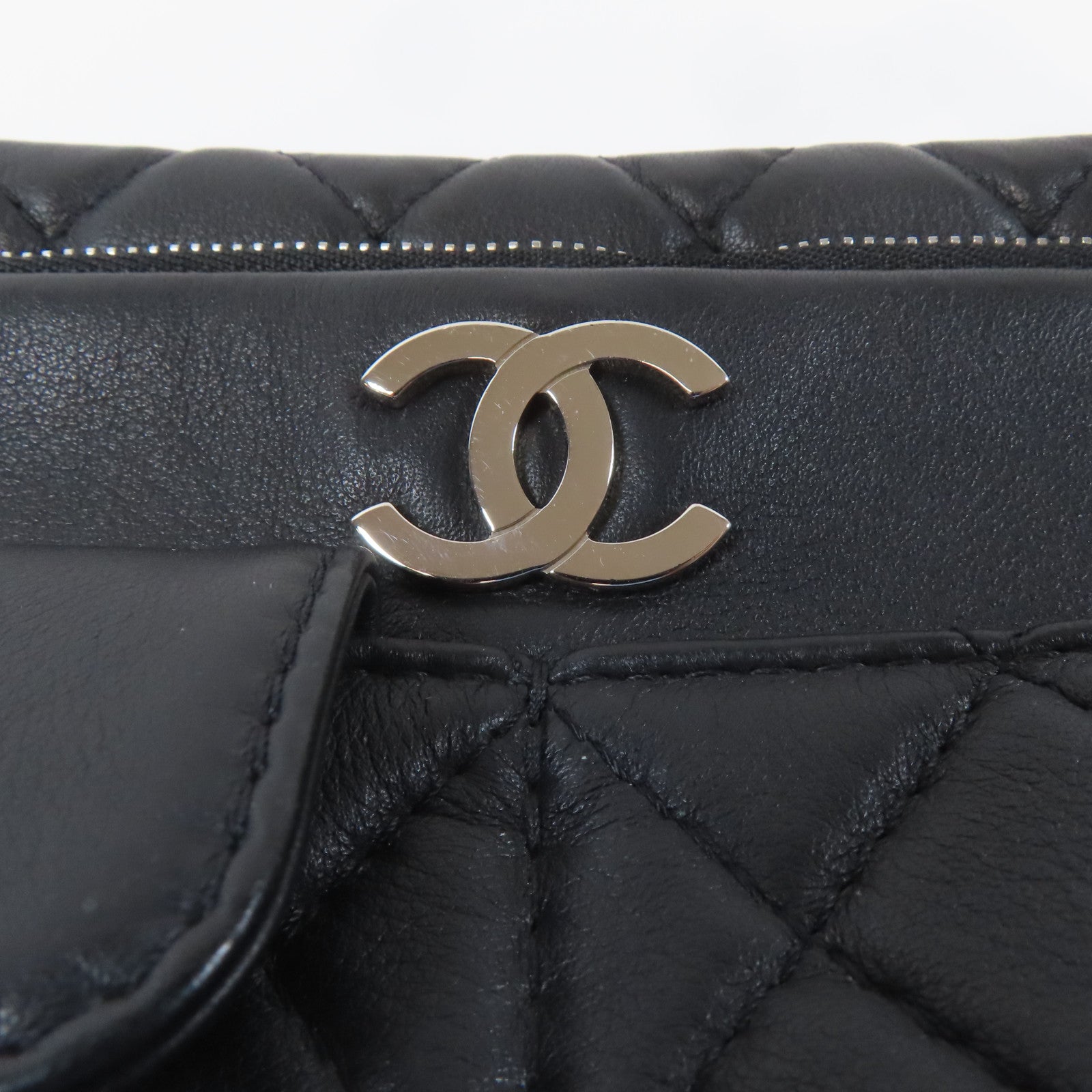 CHANEL 菱格牛皮皮革Chain Shoulder Bag銀扣鏈帶肩背袋黑色