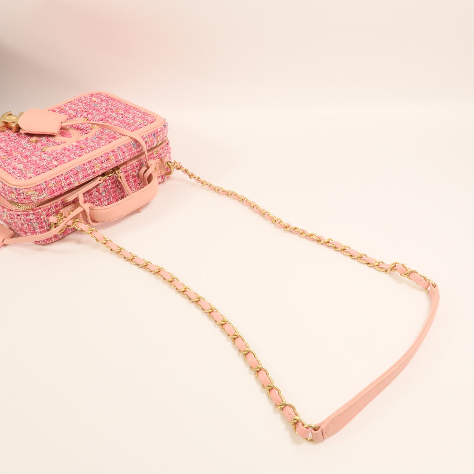 CHANEL 粗花呢Vanity Case 21cm金扣鏈帶肩背袋
