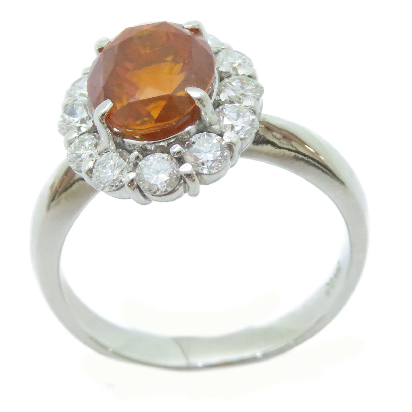 JEWELRY PT900鉑金Sapphire Ring 4.177ct橙色藍寶石/0.91ct鑚石戒指US#8.25