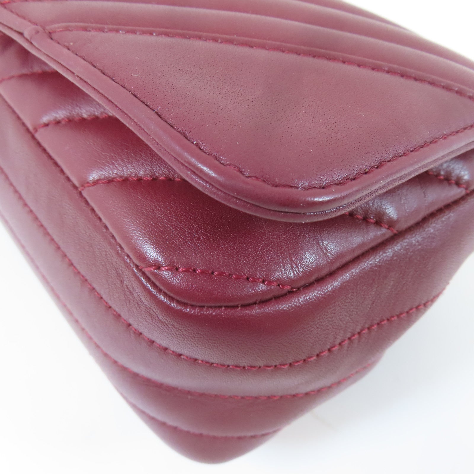 CHANEL 斜紋羊皮皮革Chain Flap Bag金扣鏈帶肩背袋紅色