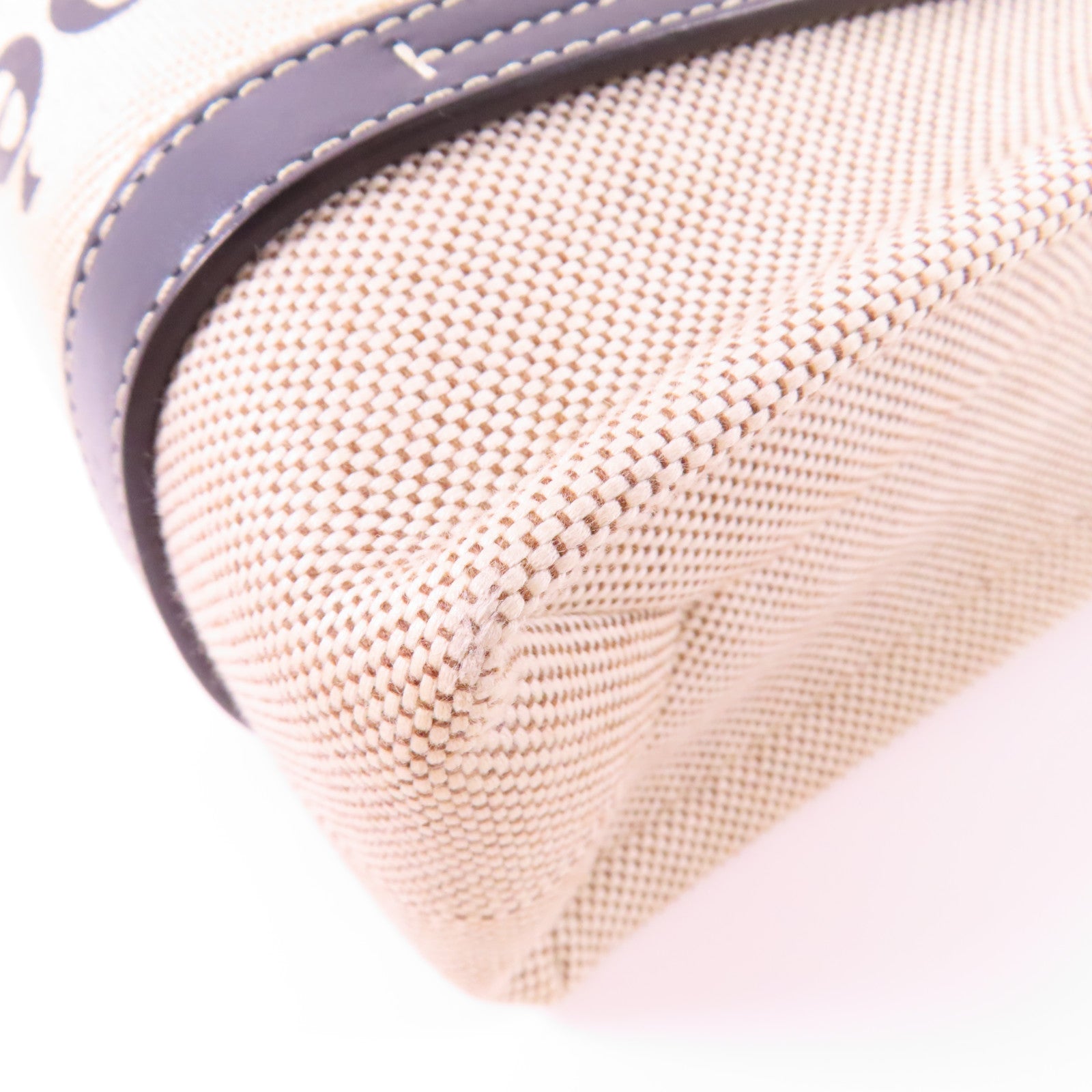 Chloe 帆布SMALL WOODY TOTE BAG IN LINEN銀扣手挽肩背兩用袋米色/深藍色