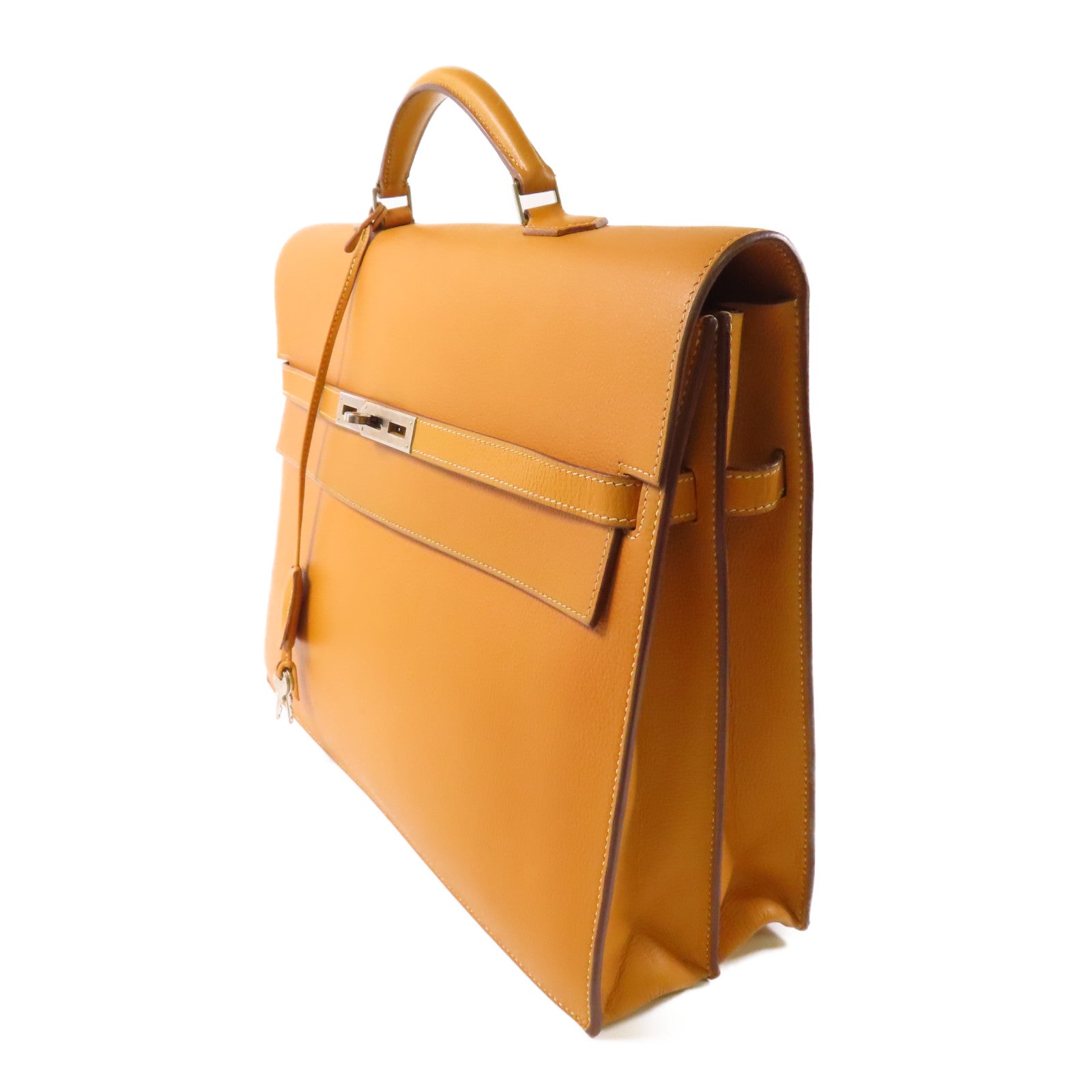 HERMES Evergrain皮革Briefcase銀扣公事包Camel