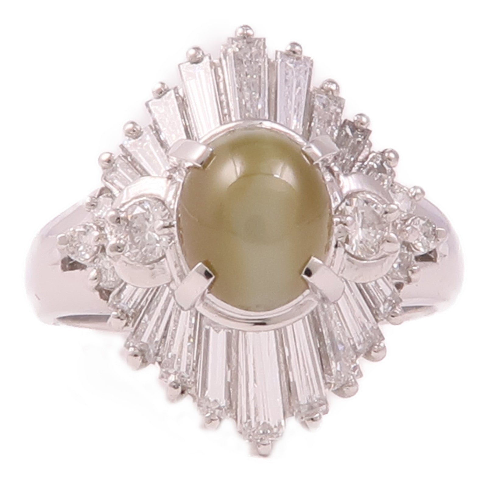 JEWELRY 【激減優惠】PT900鉑金Cat's Eye/Diamond Ring貓眼石/鑽石戒指US#5.25