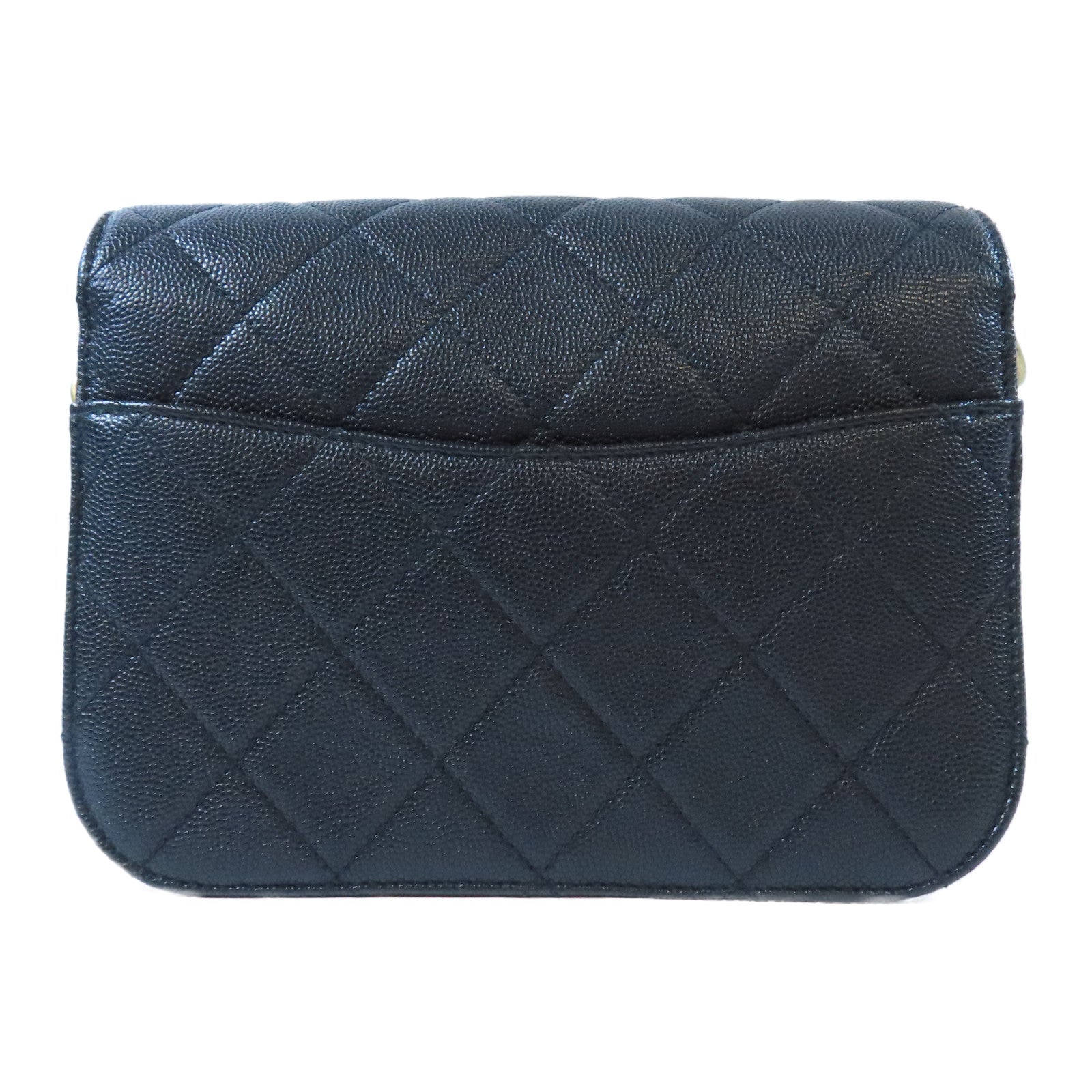 CHANEL 菱格Caviar皮革Chain Flap Bag金扣鏈帶肩背袋黑色