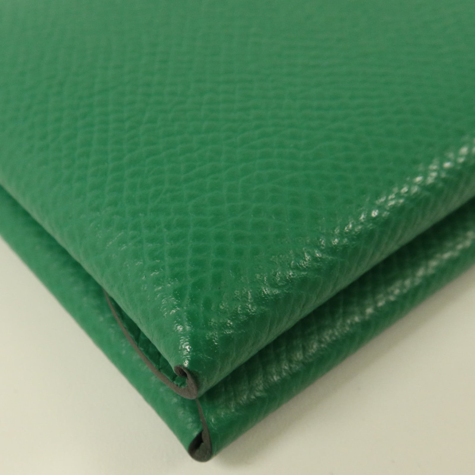 HERMES Epsom皮革Calvi Duo Compact銀扣卡片套Cactus