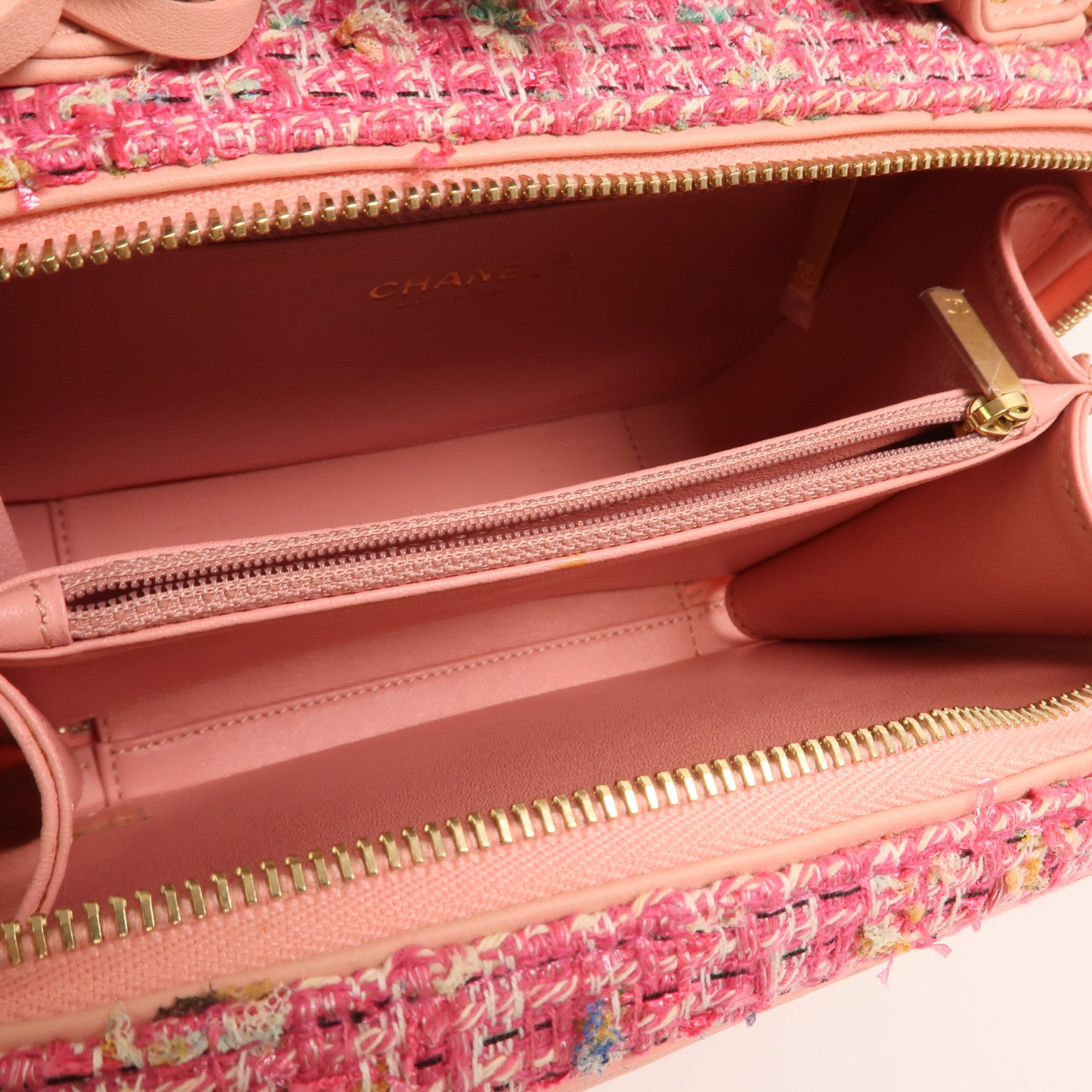 CHANEL 粗花呢Vanity Case 21cm金扣鏈帶肩背袋
