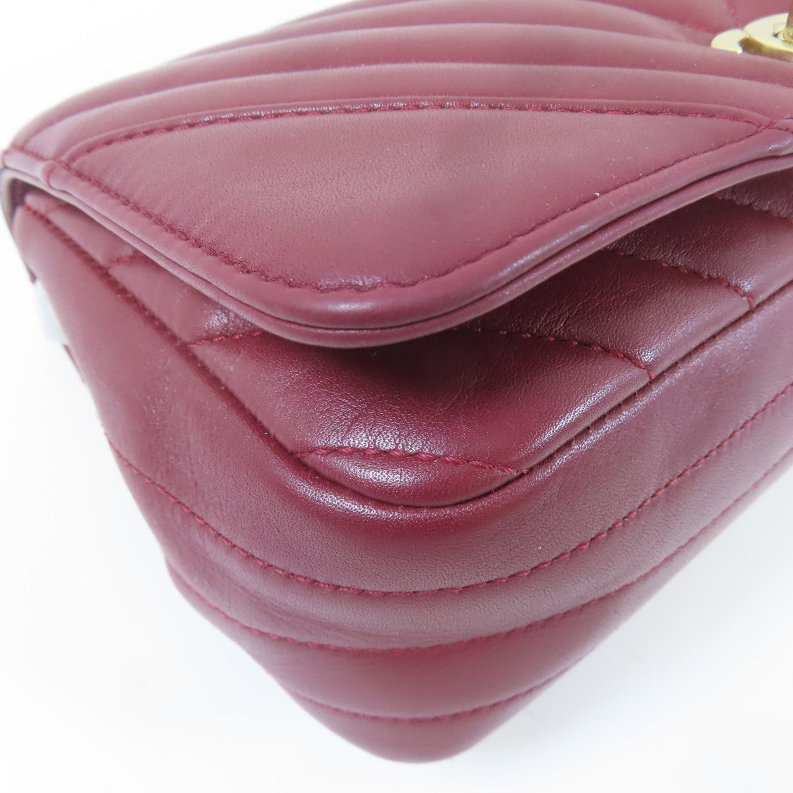 CHANEL 斜紋羊皮皮革Chain Flap Bag金扣鏈帶肩背袋紅色