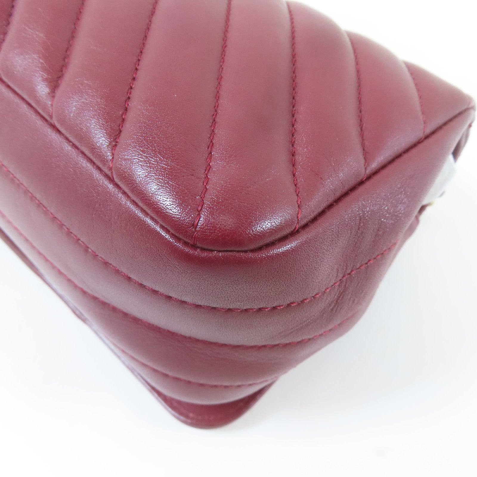 CHANEL 斜紋羊皮皮革Chain Flap Bag金扣鏈帶肩背袋紅色