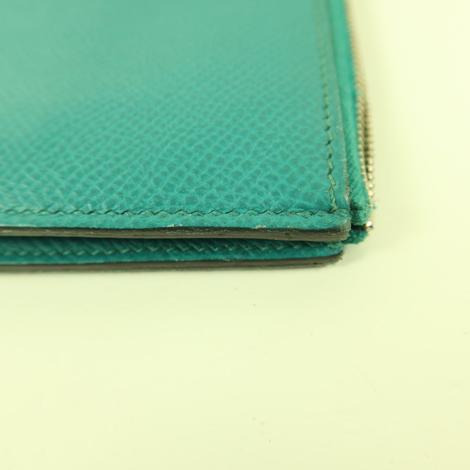 HERMES 【激減優惠】Epsom皮革Zipper Long Wallet銀扣拉鏈長錢包Bleu Paon