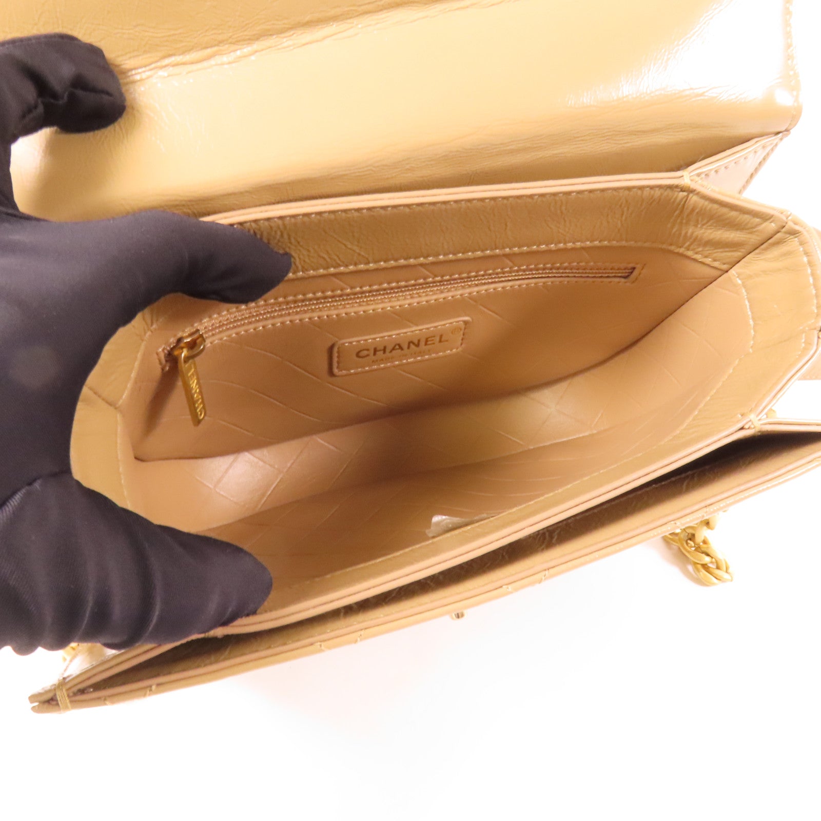 CHANEL 牛皮皮革Chain Shoulder金扣鏈帶肩背袋