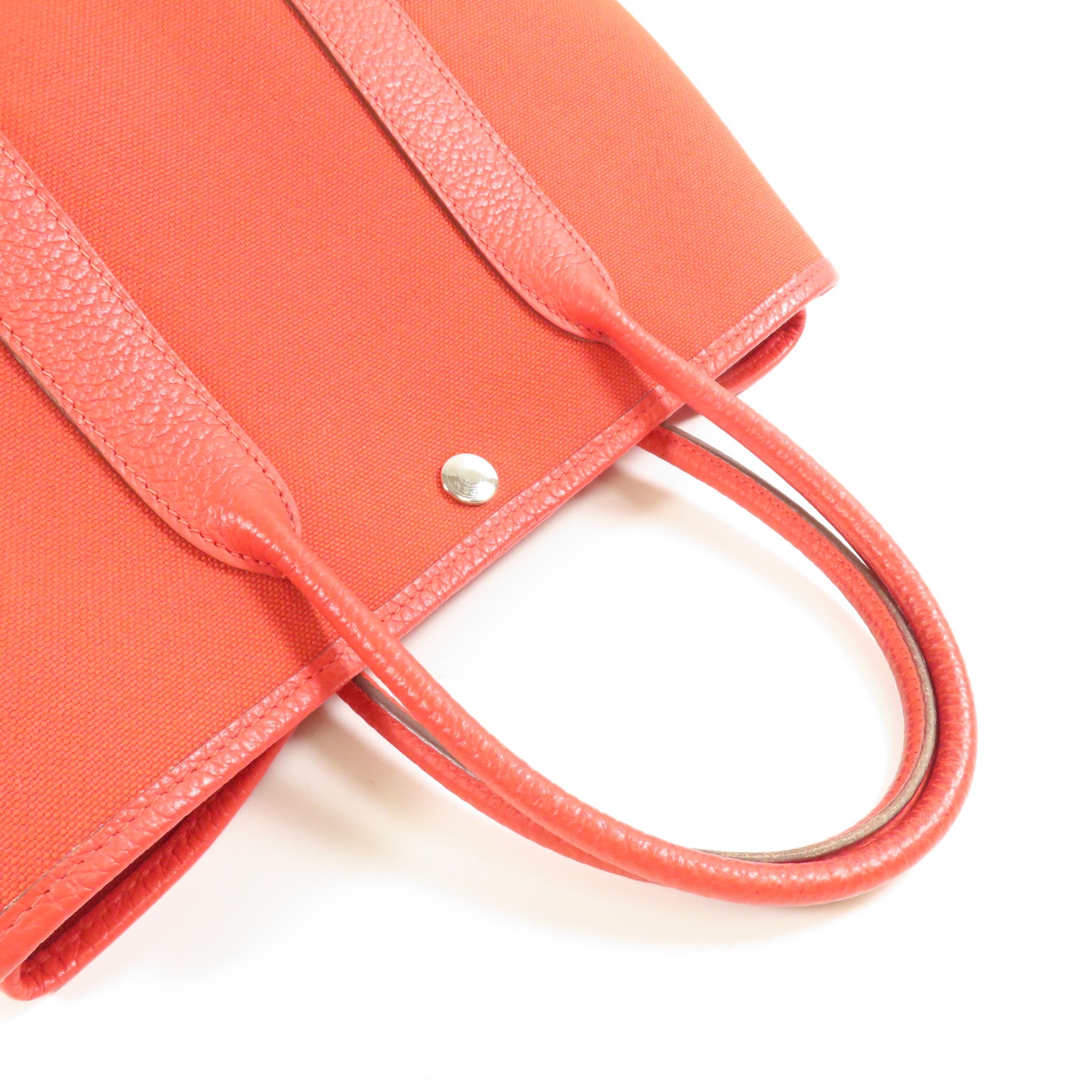 HERMES 帆布Garden Party TPM銀扣手挽袋Rouge Tomate