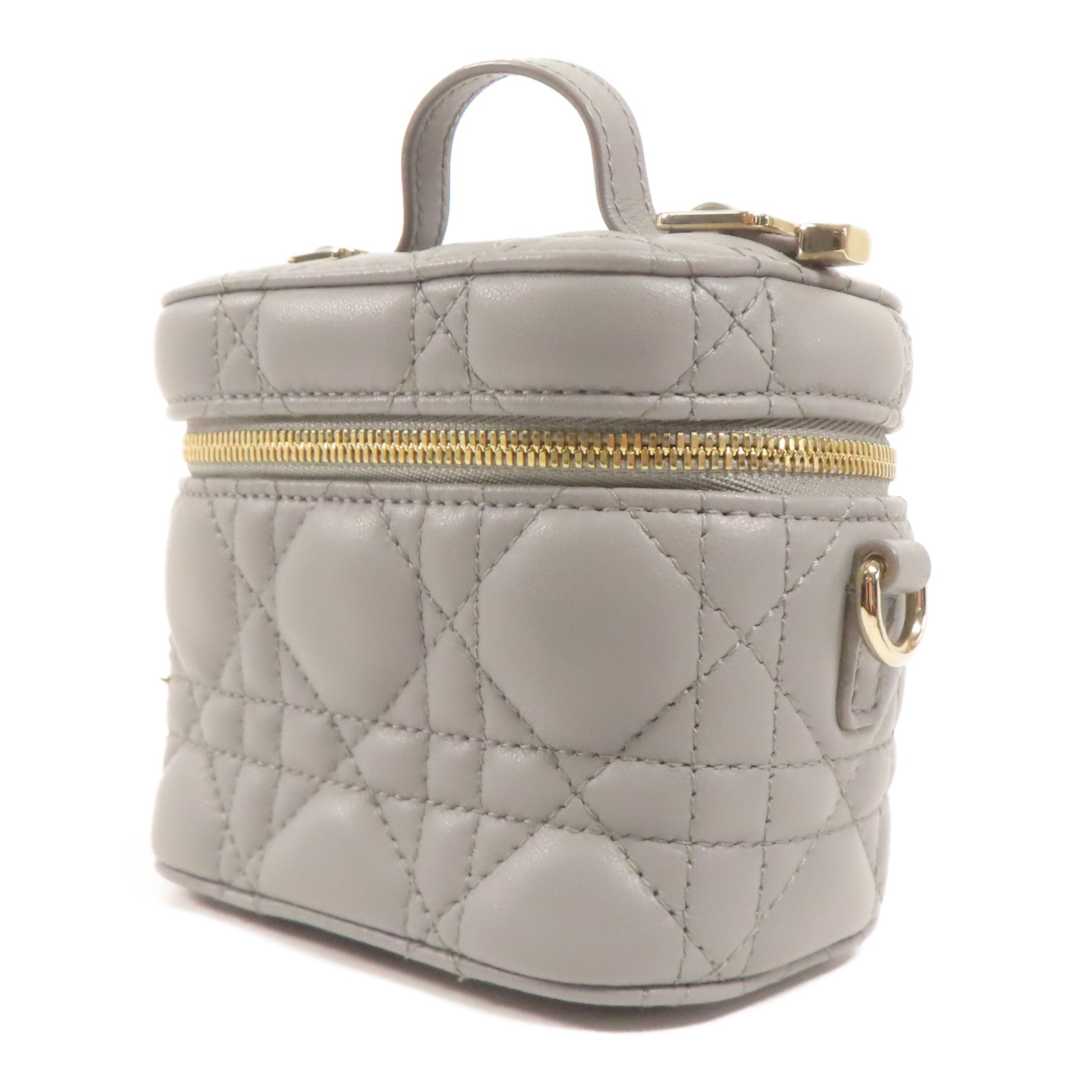 Dior CD GHW Micro Vanity Case 2 Way Bag Lambskin Leather Grey