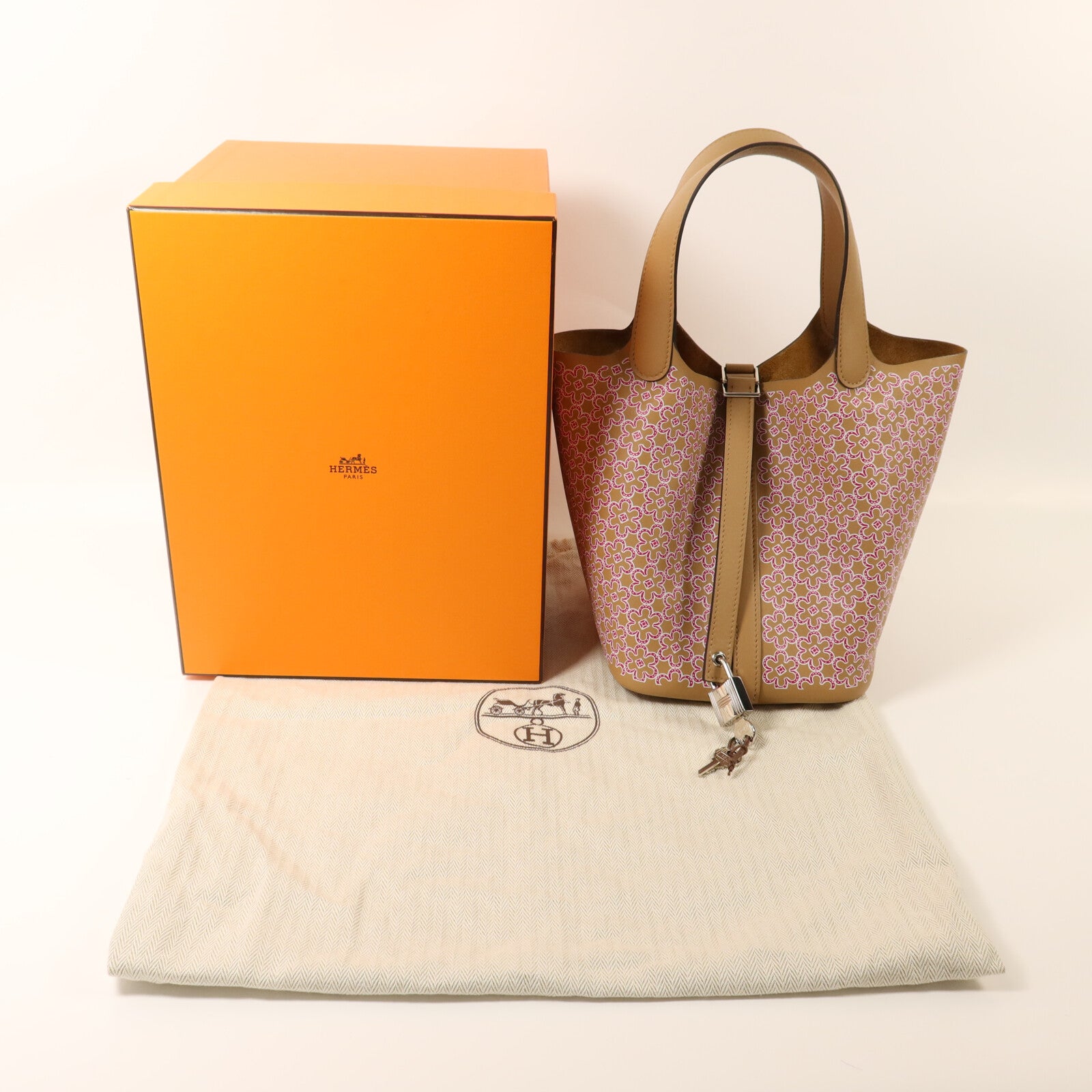 HERMES Swift皮革Picotin PM Lucky Daisy手挽袋銀扣手挽袋Chai/紫色