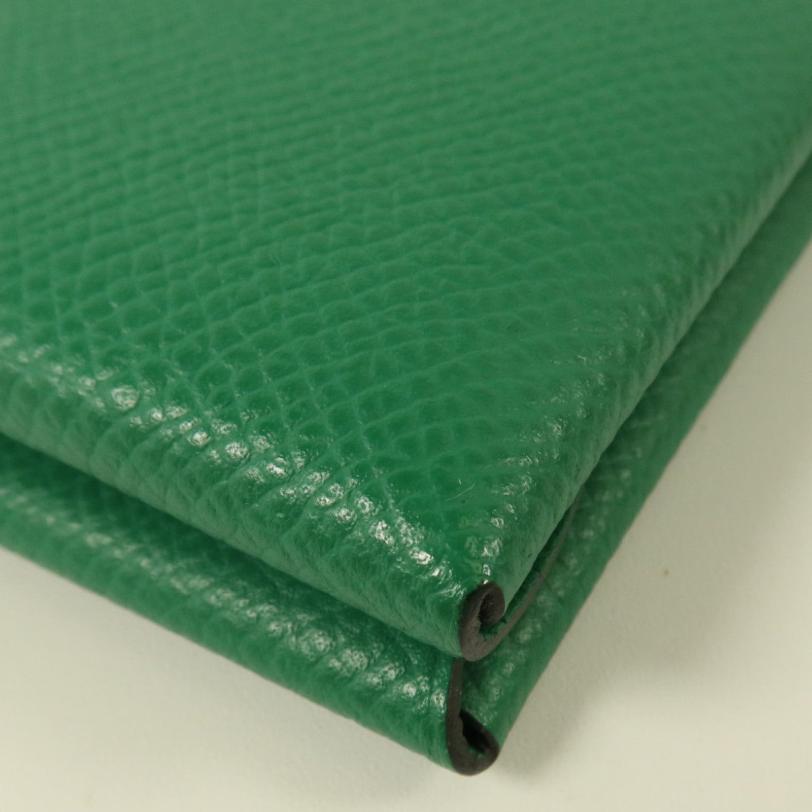HERMES Epsom皮革Calvi Duo Compact銀扣卡片套Cactus