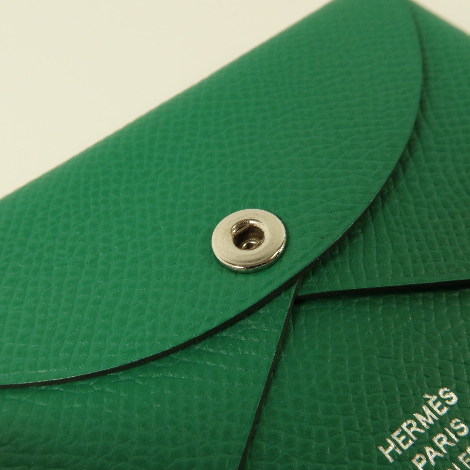 HERMES Epsom皮革Calvi Duo Compact銀扣卡片套Cactus
