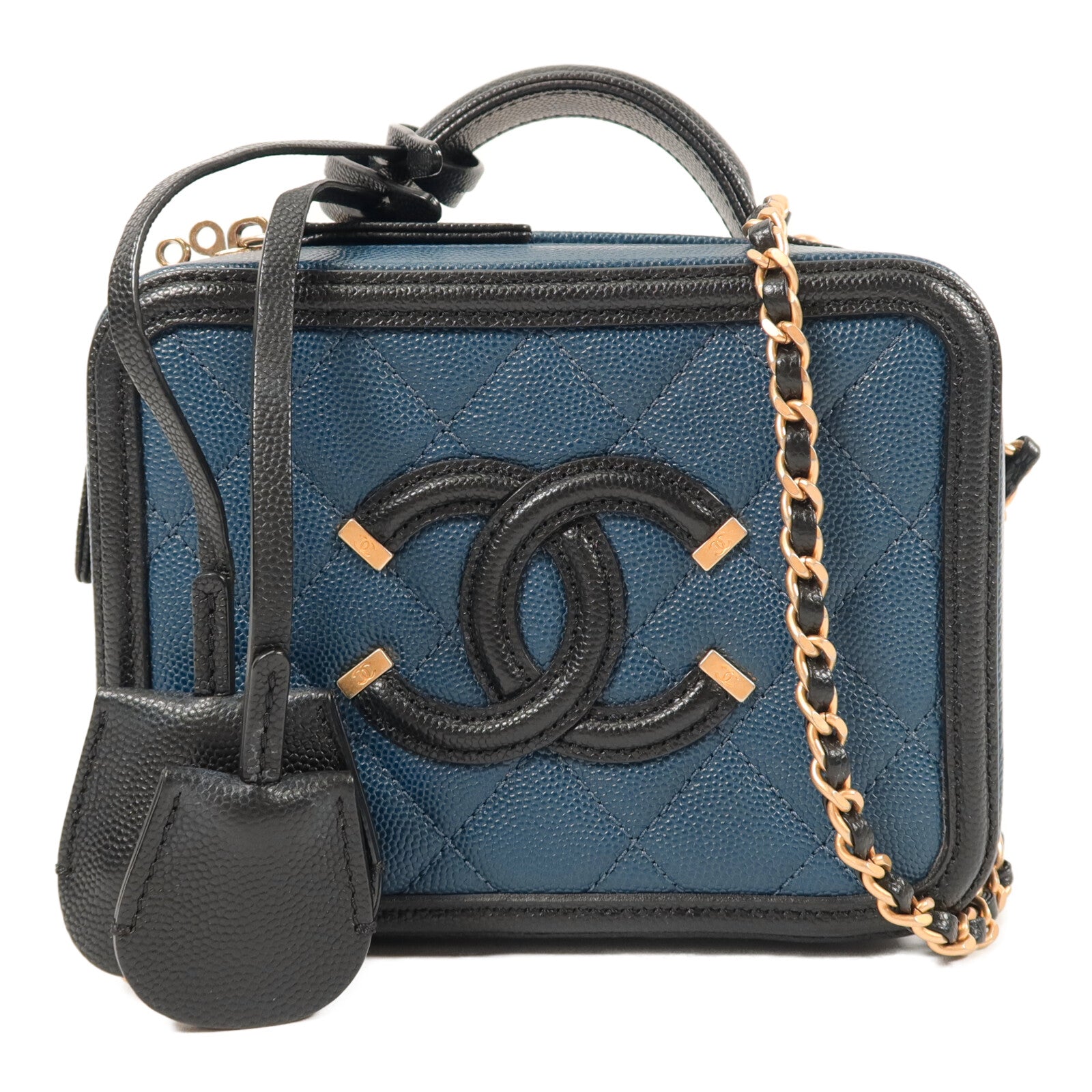 CHANEL 牛皮皮革CC Filigree Vanity Case Small手挽肩背兩用袋