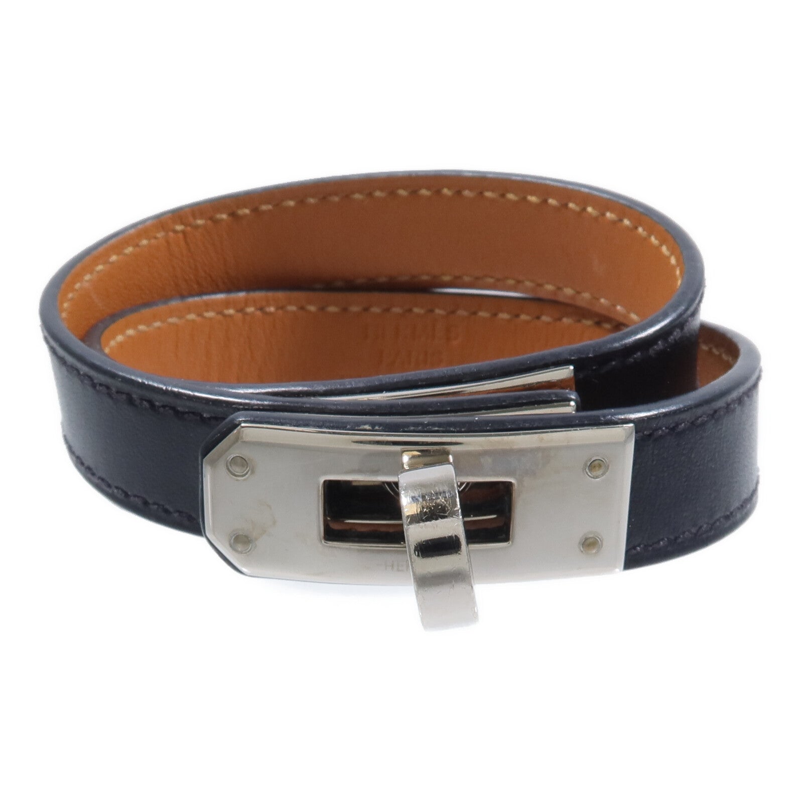 HERMES Box Calf皮革Kelly Double Tour手帶Noir