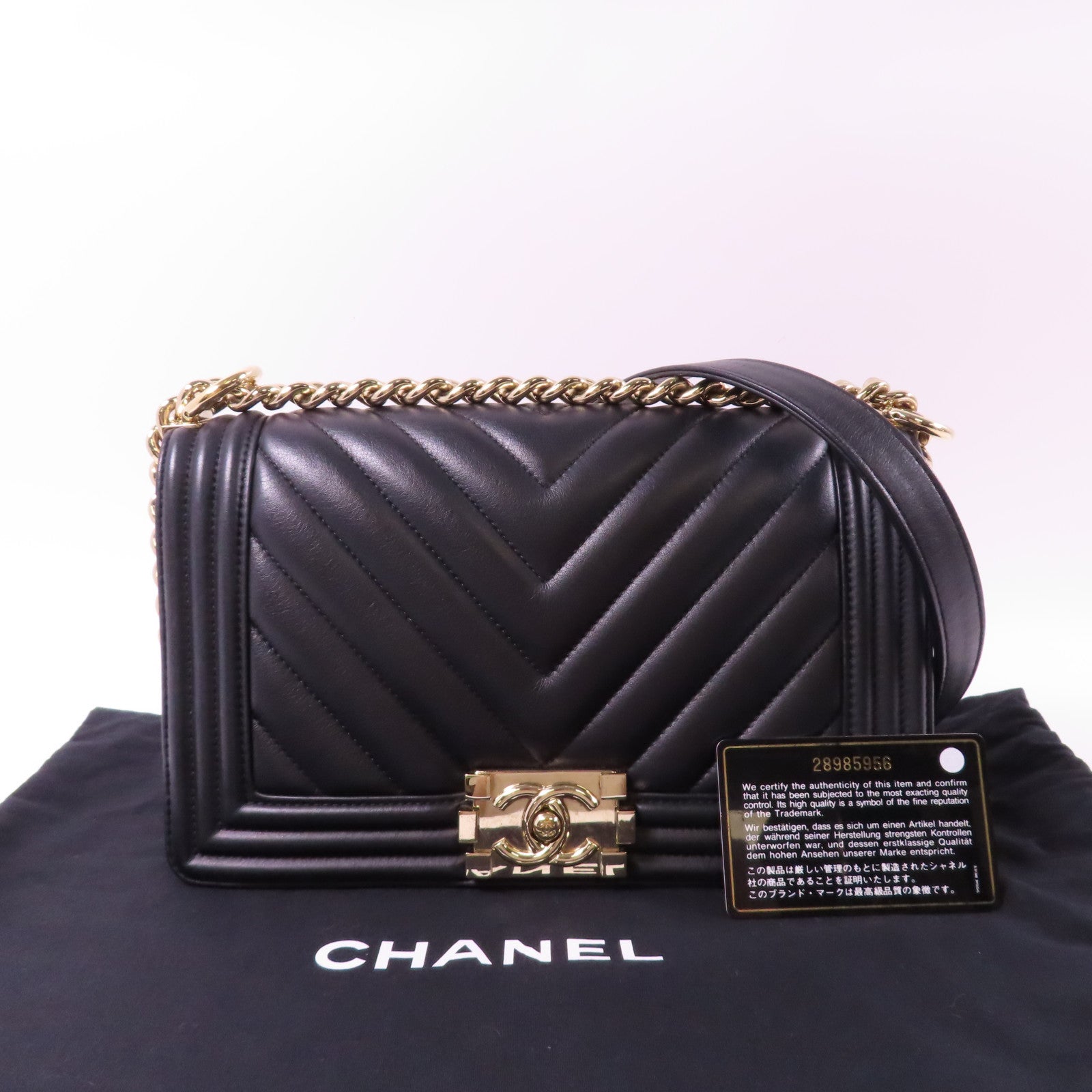 CHANEL 【激減優惠】斜紋羊皮皮革Boy 25金扣鏈帶肩背袋黑色