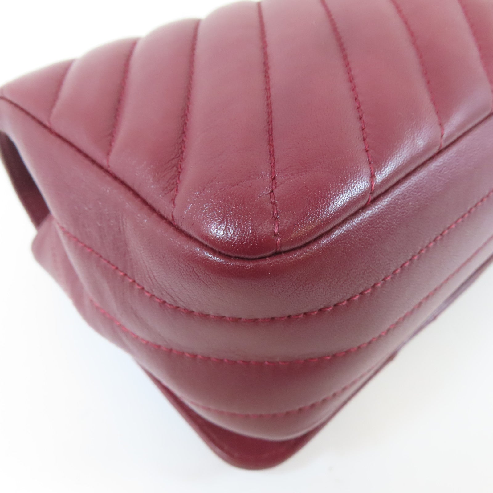 CHANEL 斜紋羊皮皮革Chain Flap Bag金扣鏈帶肩背袋紅色