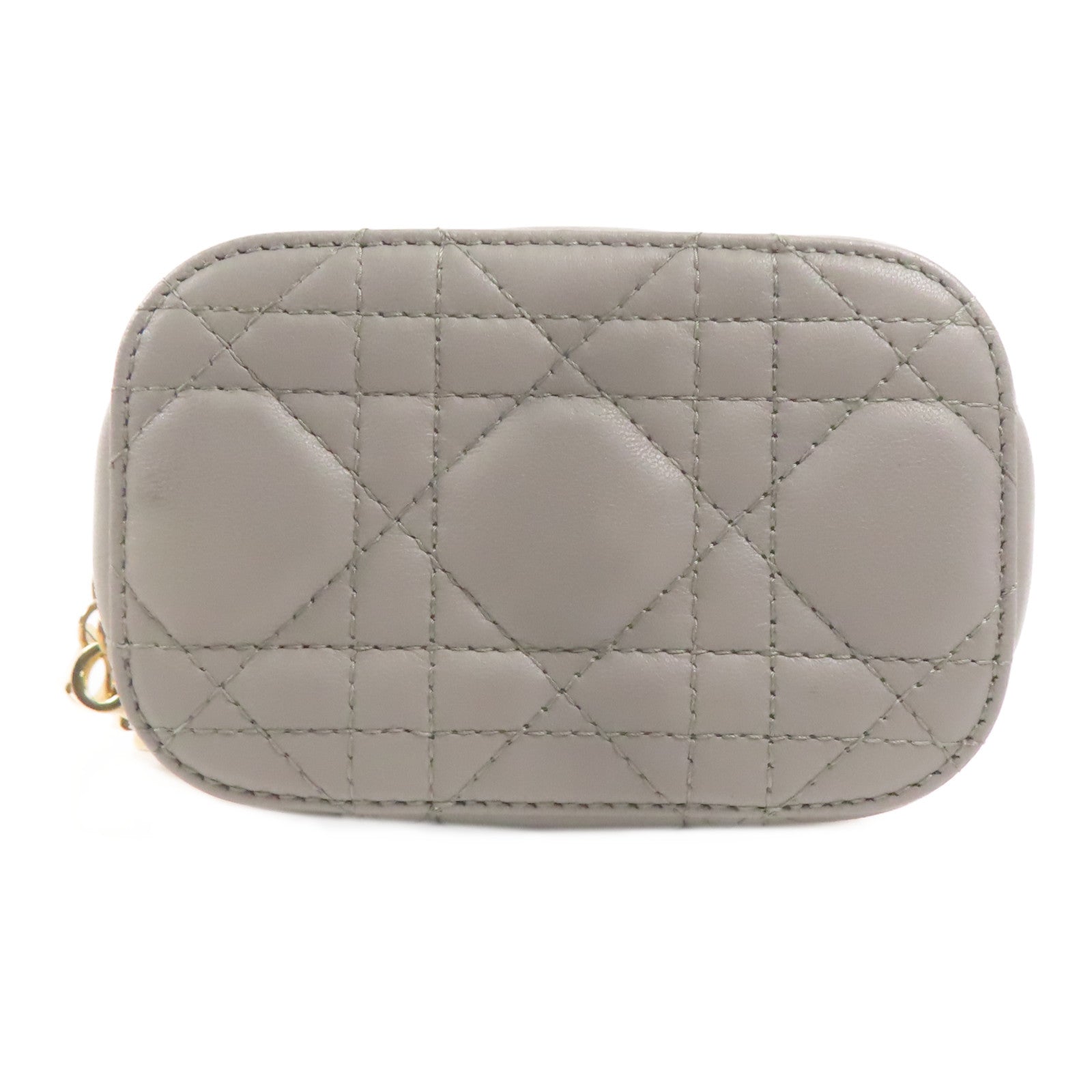 Dior CD GHW Micro Vanity Case 2 Way Bag Lambskin Leather Grey