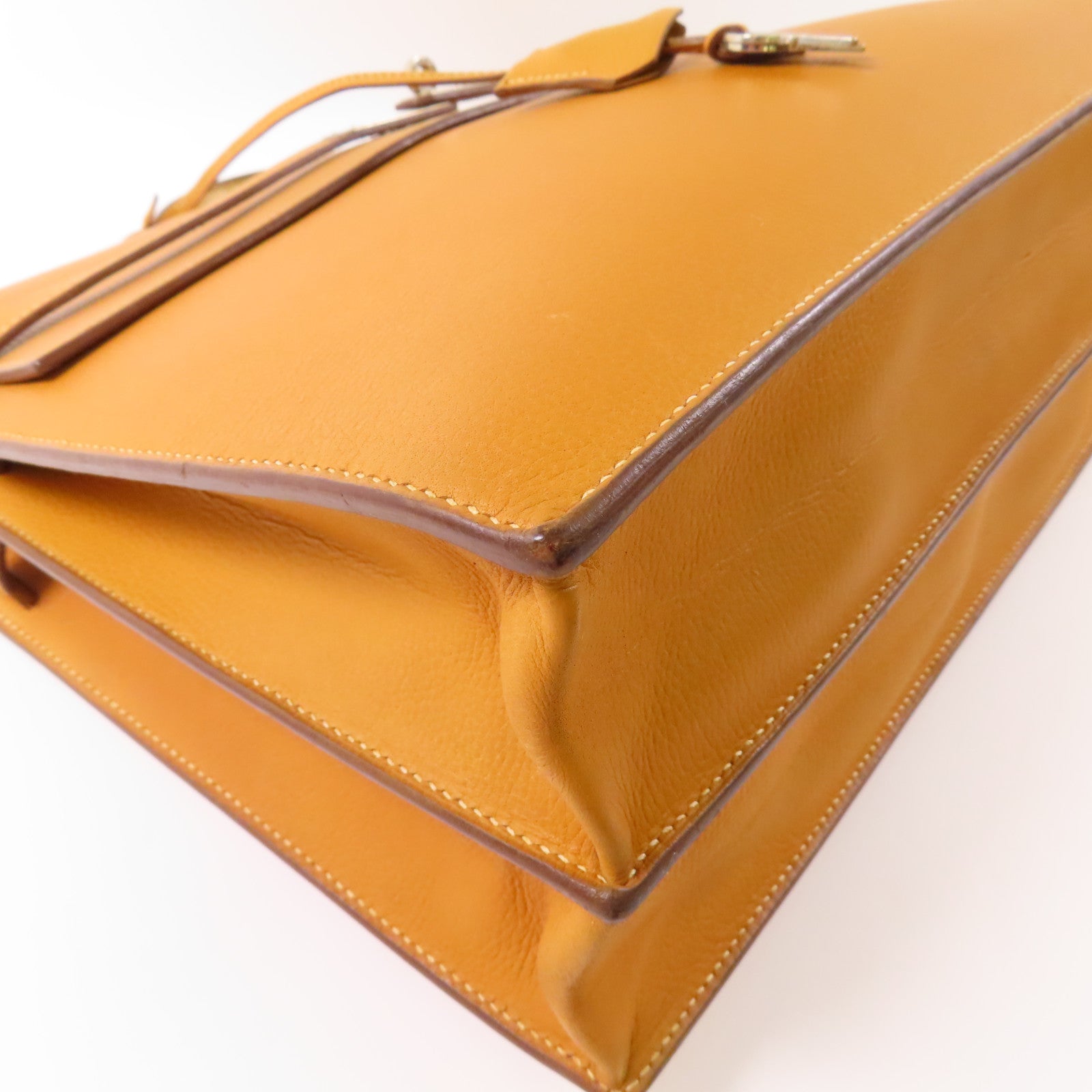 HERMES Evergrain皮革Briefcase銀扣公事包Camel