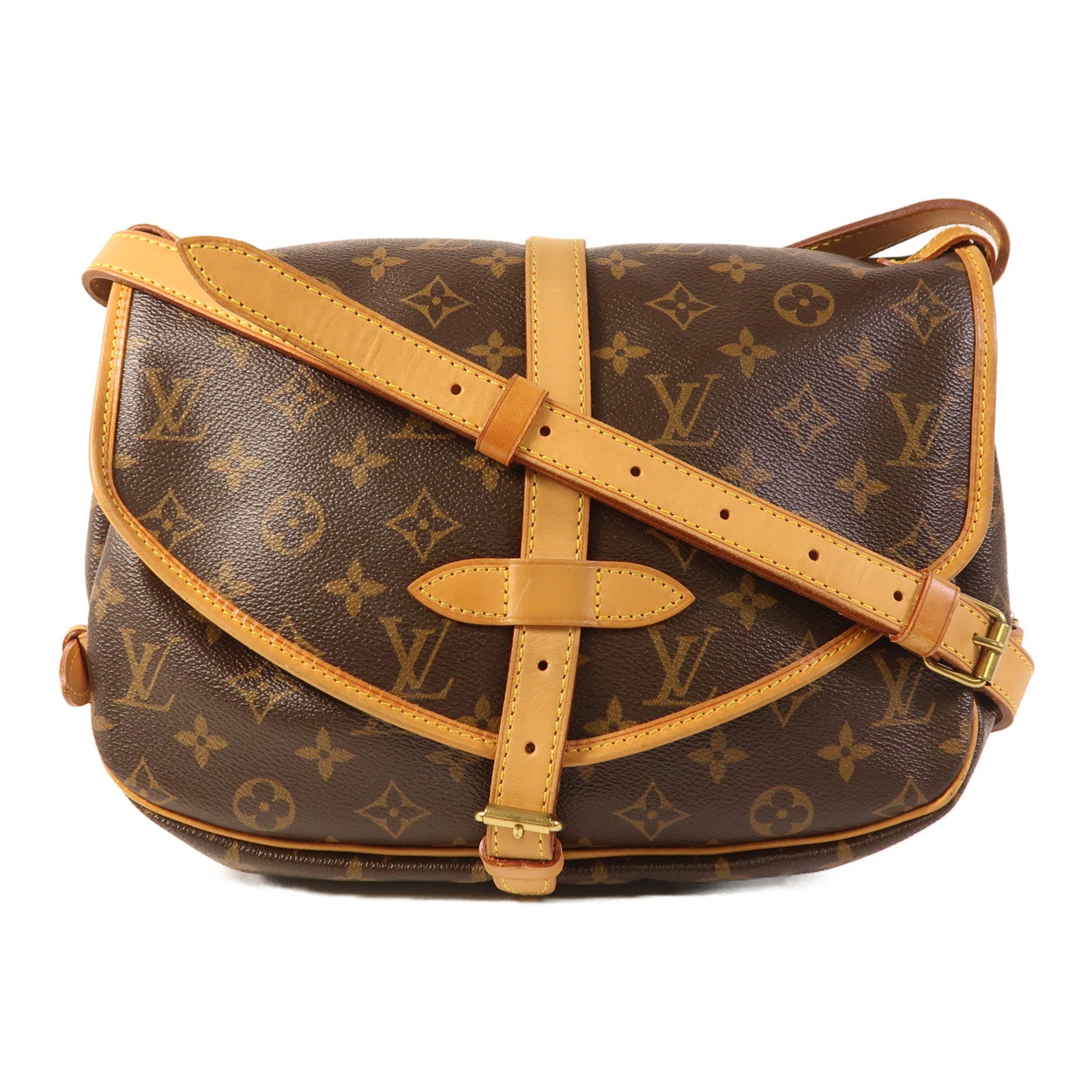 LOUIS VUITTON Monogram Saumur 30金扣肩背袋棕色