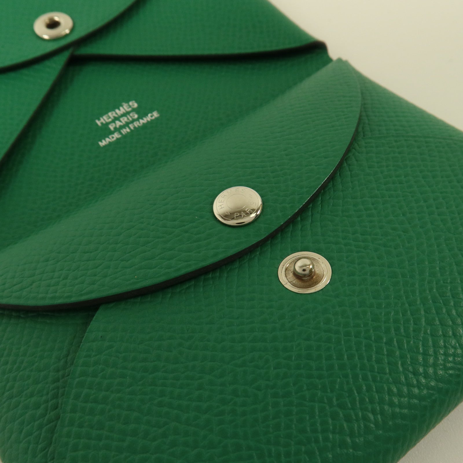 HERMES Epsom皮革Calvi Duo Compact銀扣卡片套Cactus