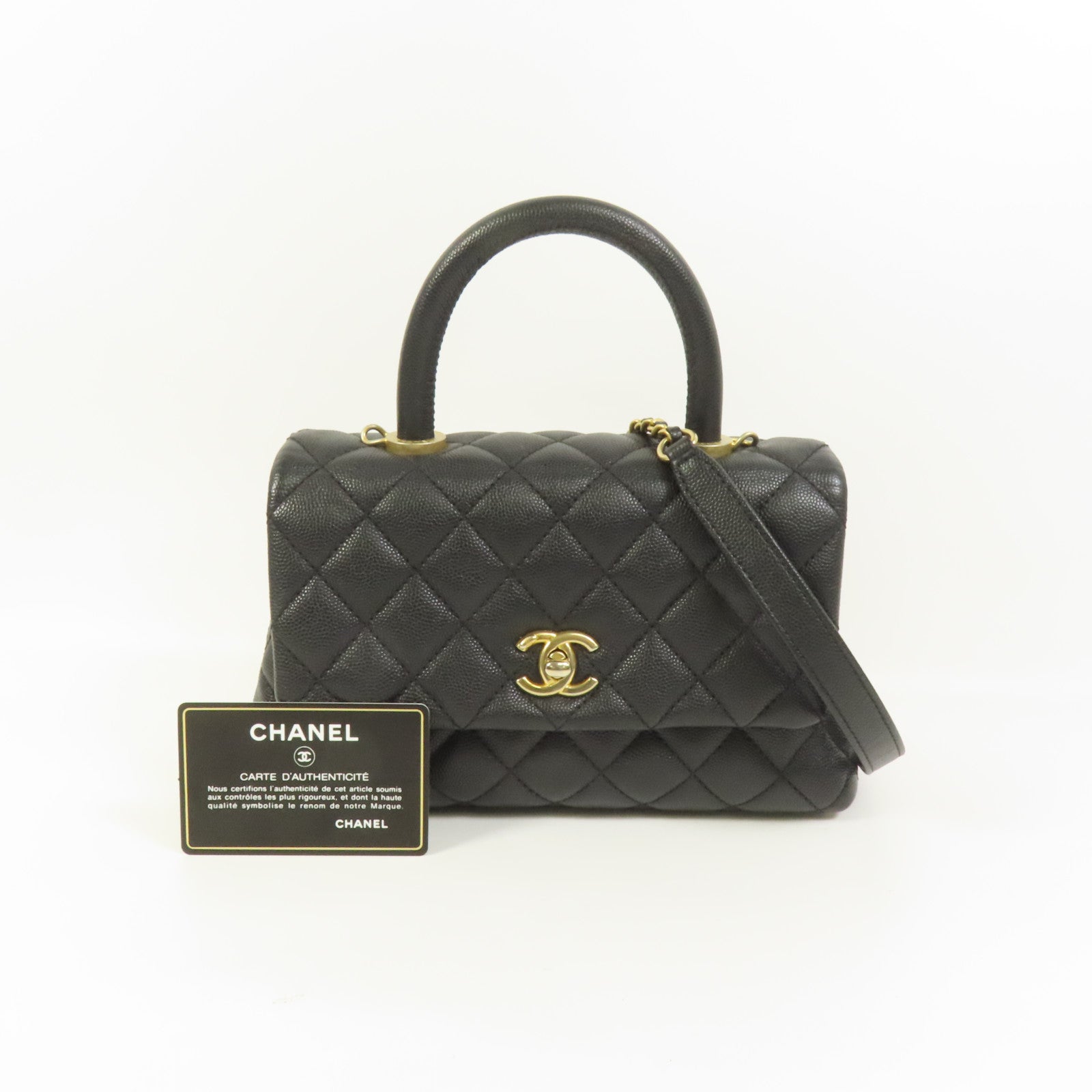 CHANEL 牛皮皮革Coco Handle Small金扣鏈帶手挽肩背兩用袋