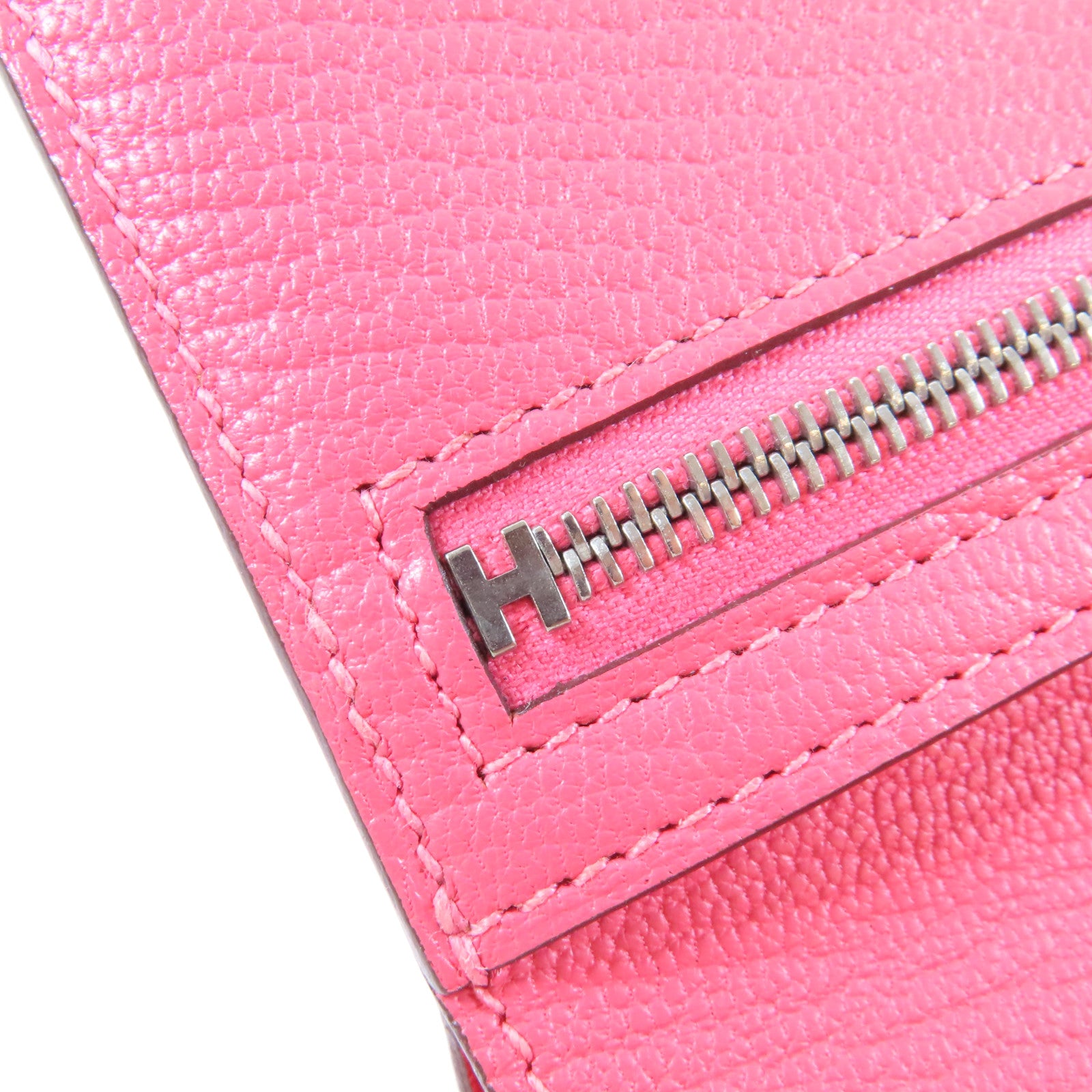 HERMES 【激減優惠】Chevre皮革Bearn Wallet銀扣錢包Rose Azalee杜鵑粉紅色