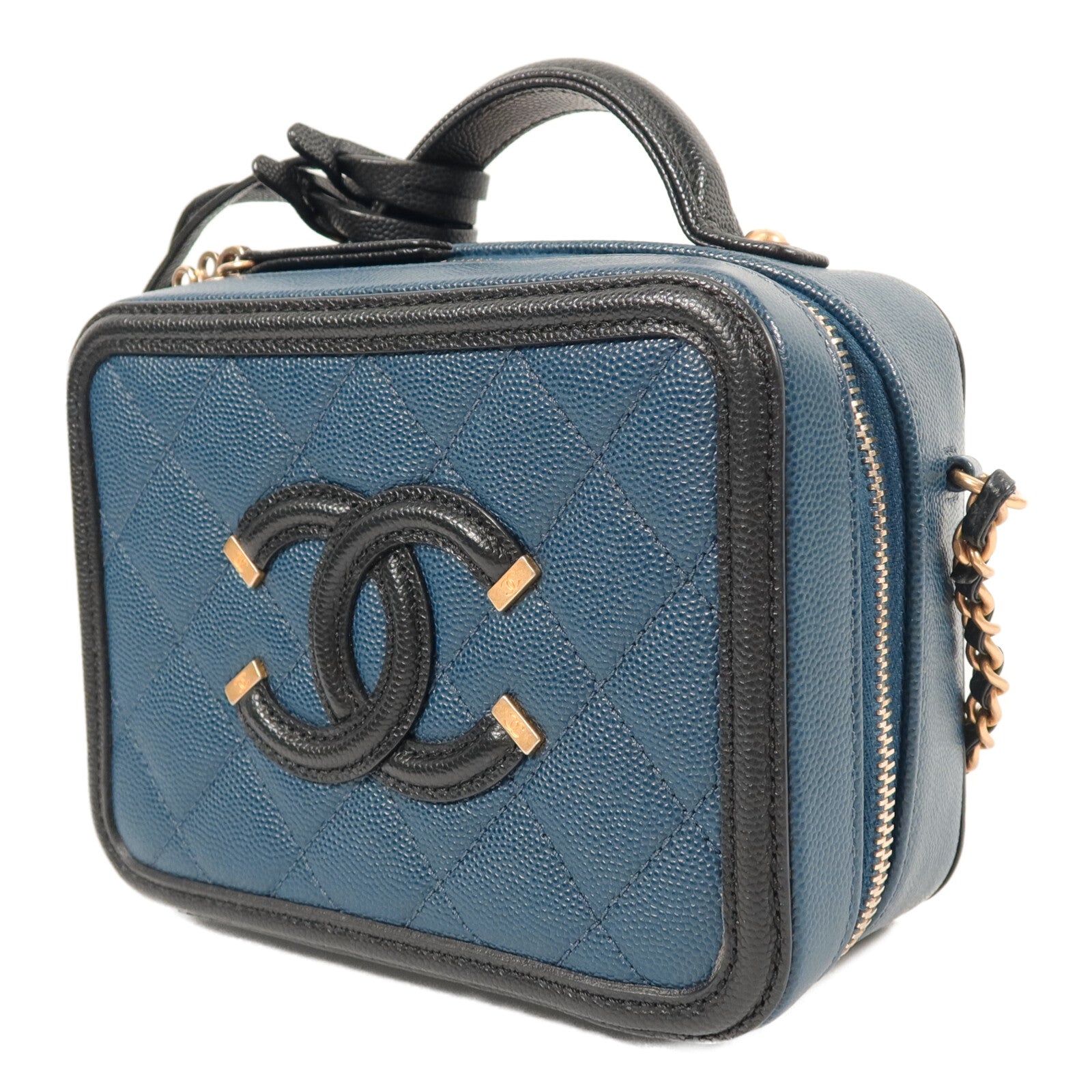 CHANEL 牛皮皮革CC Filigree Vanity Case Small手挽肩背兩用袋