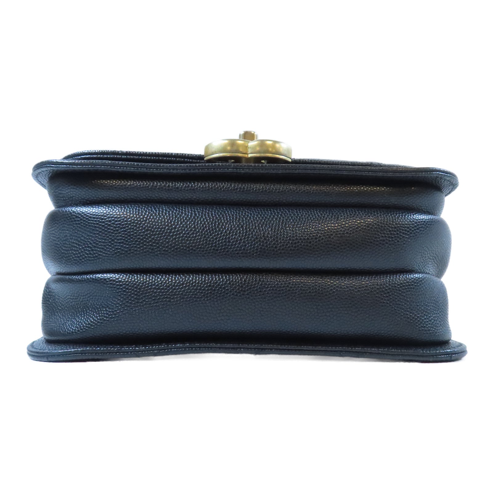 CHANEL 菱格Caviar皮革Chain Flap Bag金扣鏈帶肩背袋黑色