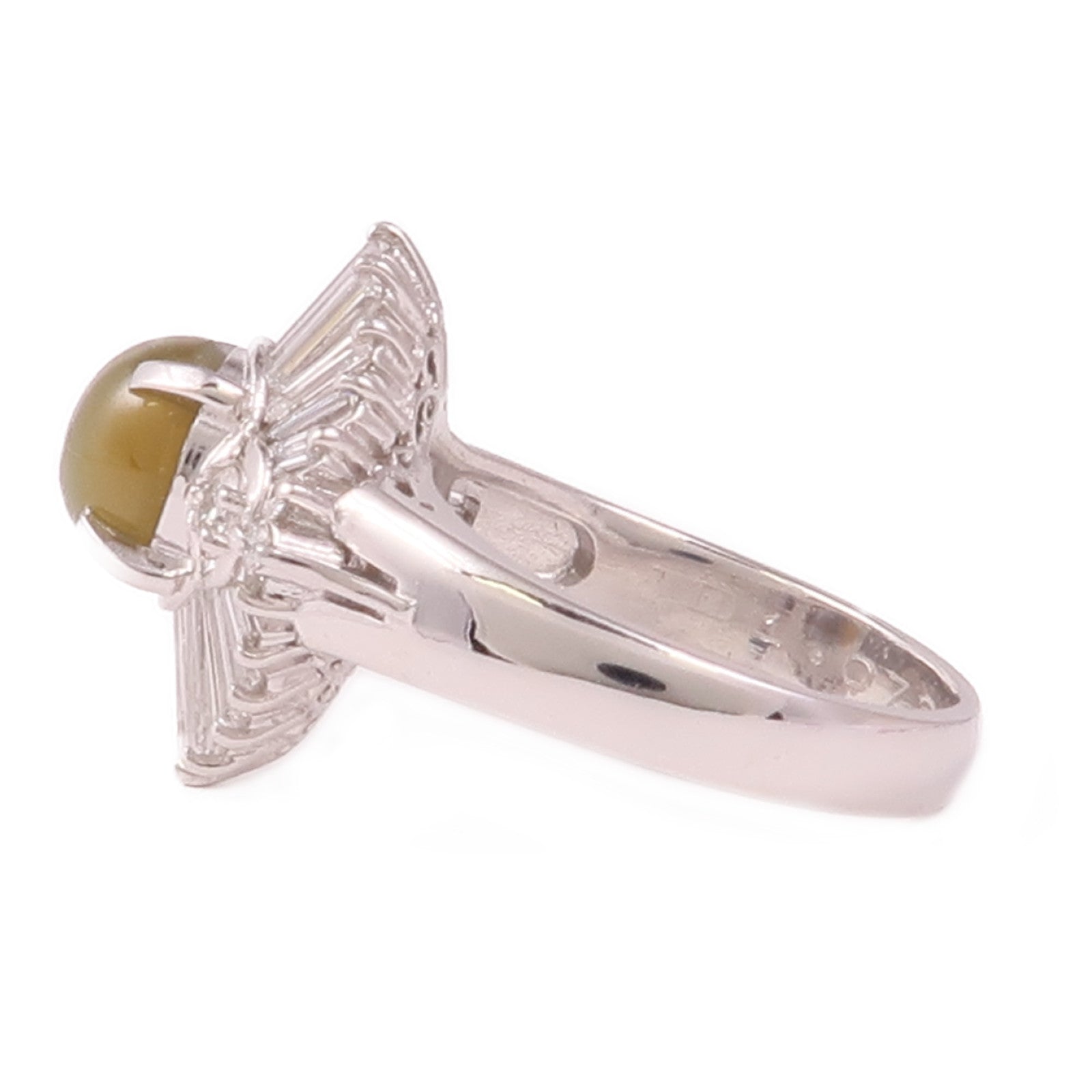JEWELRY 【激減優惠】PT900鉑金Cat's Eye/Diamond Ring貓眼石/鑽石戒指US#5.25