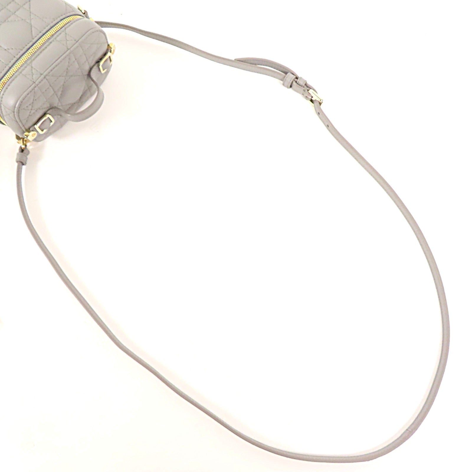 Dior CD GHW Micro Vanity Case 2 Way Bag Lambskin Leather Grey
