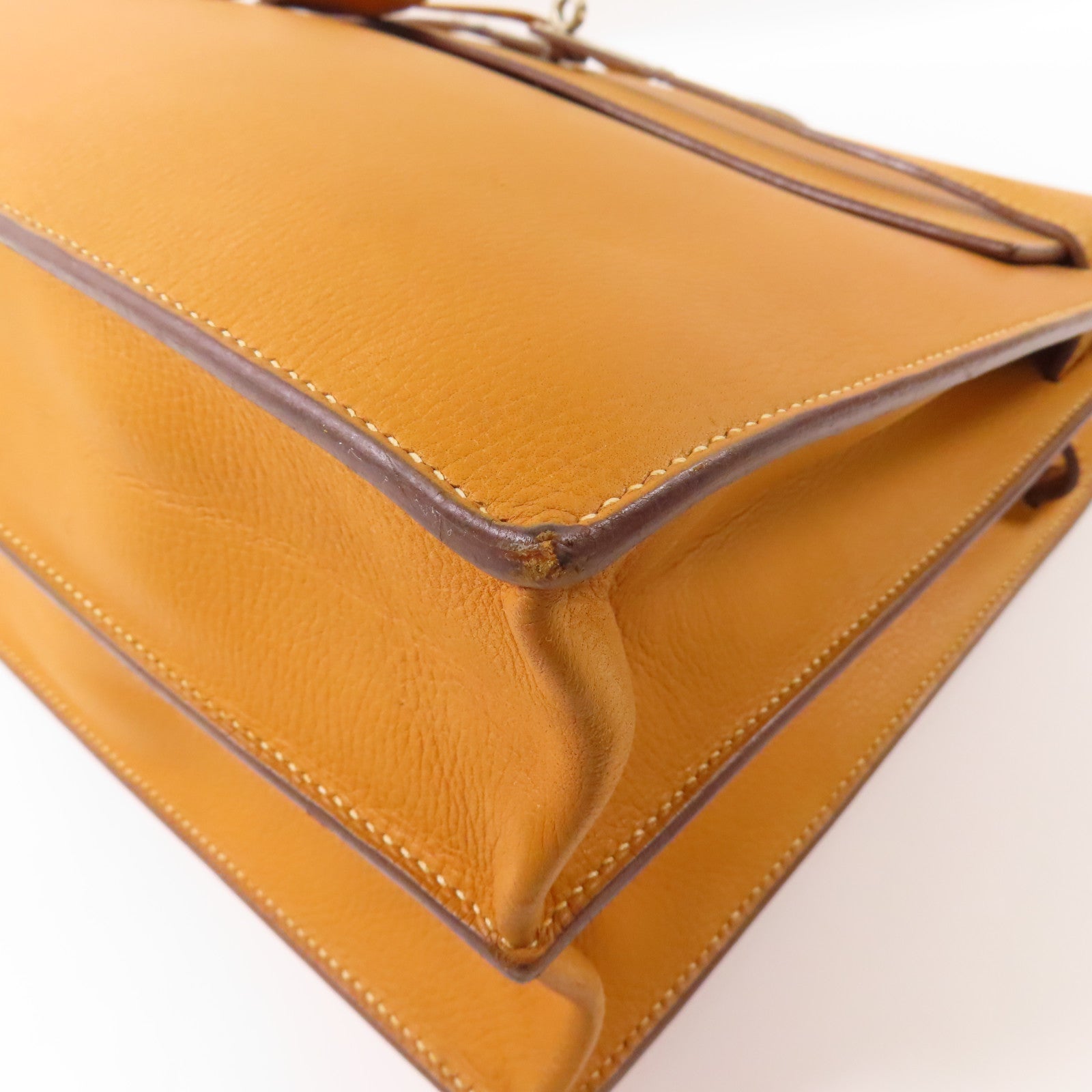 HERMES Evergrain皮革Briefcase銀扣公事包Camel