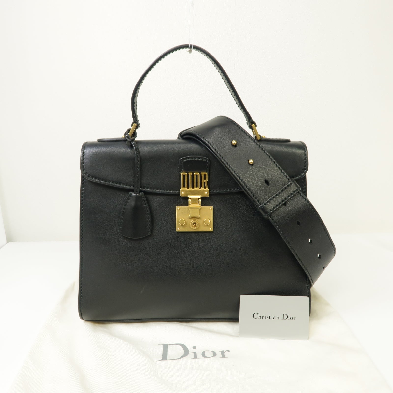 Dior 牛皮皮革2way Shoulder Bag金扣手挽肩背兩用袋黒色