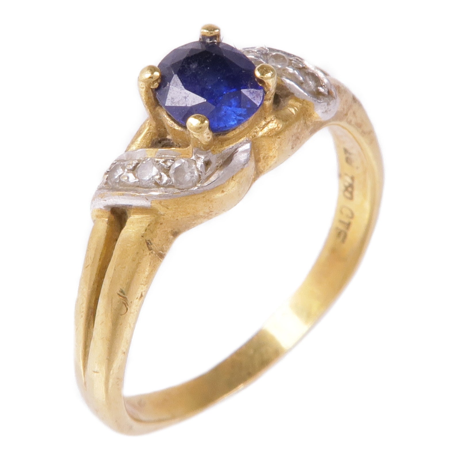JEWELRY 【激減優惠】18K黃金Sapphire Diamond Ring藍寶石/鑽石戒指US#6.25